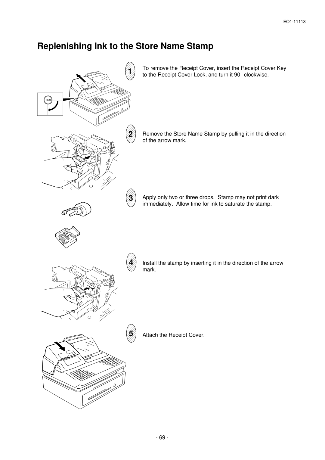 Toshiba EO1-11113, EO1-11099, FS-1650-4 SERIES owner manual To remove the Receipt Cover, insert the Receipt Cover Key 