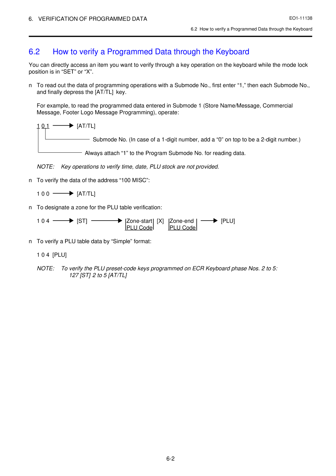 Toshiba Electronic Cash Register owner manual How to verify a Programmed Data through the Keyboard, 1 AT/TL, 0 AT/TL, Plu 