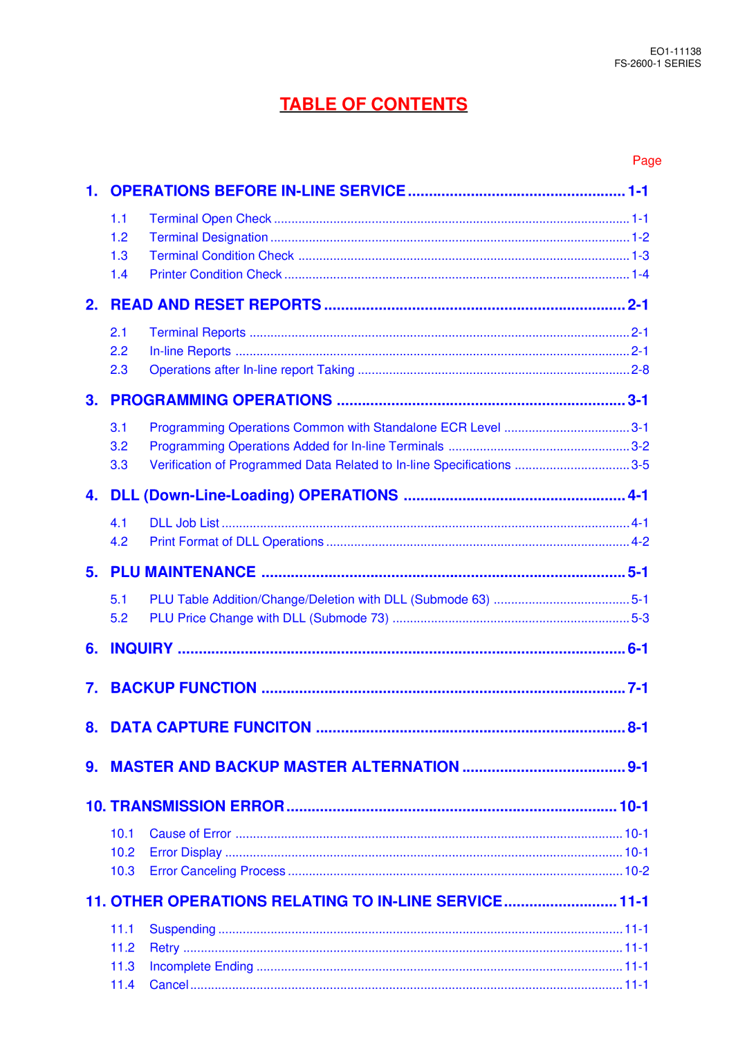 Toshiba Electronic Cash Register, FS-2600-1 SERIES owner manual Operations Before IN-LINE Service 