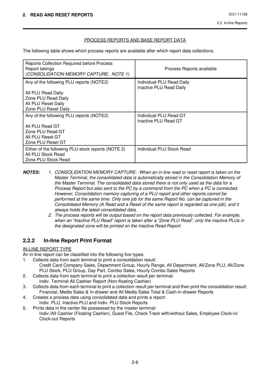 Toshiba FS-2600-1 SERIES In-line Report Print Format, Process Reports and Base Report Data, IN-LINE Report Type 