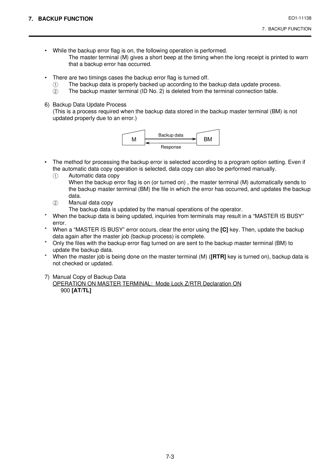 Toshiba FS-2600-1 SERIES, Electronic Cash Register owner manual Backup data Response 