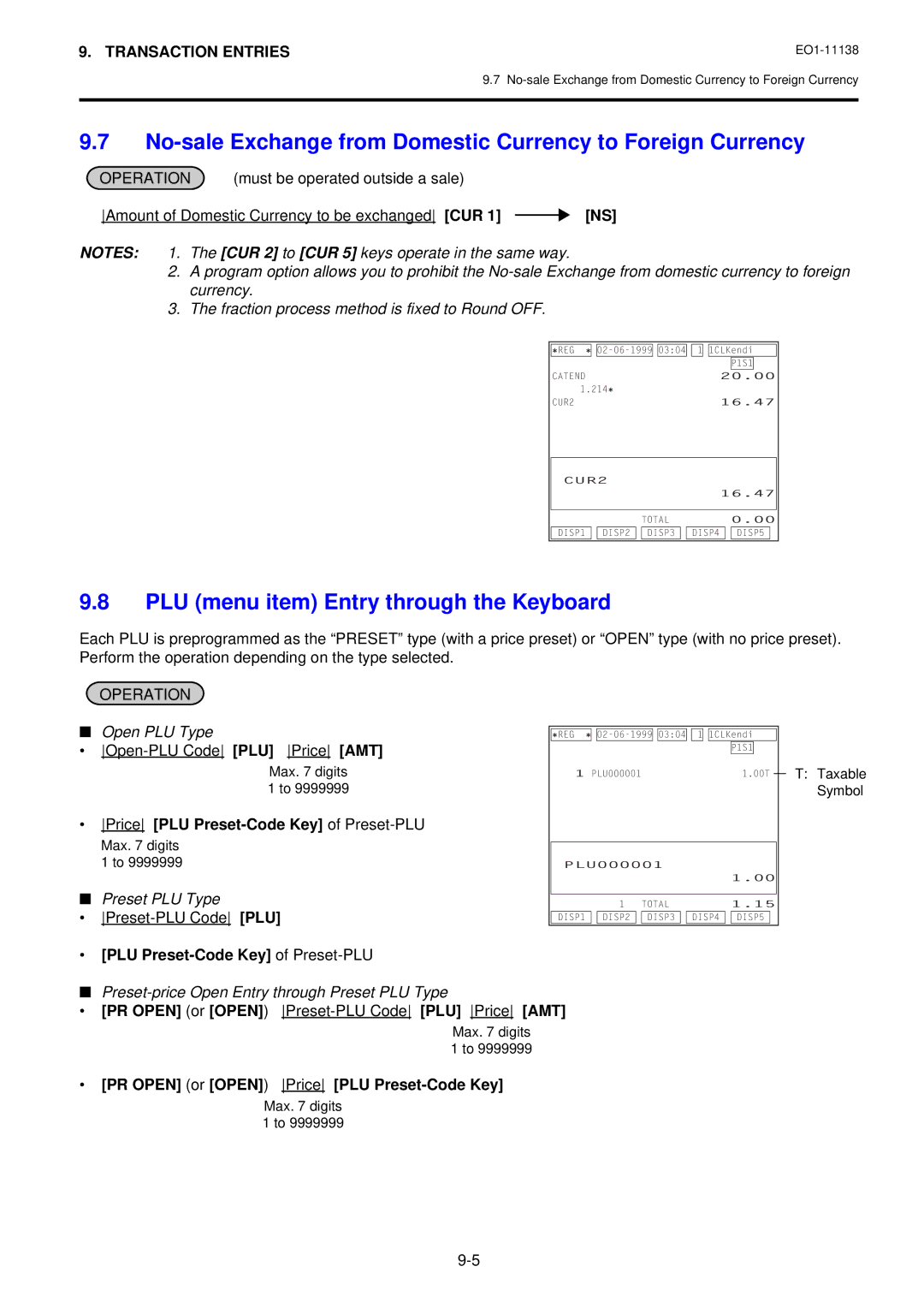 Toshiba Electronic Cash Register, FS-2600-1 SERIES owner manual No-sale Exchange from Domestic Currency to Foreign Currency 