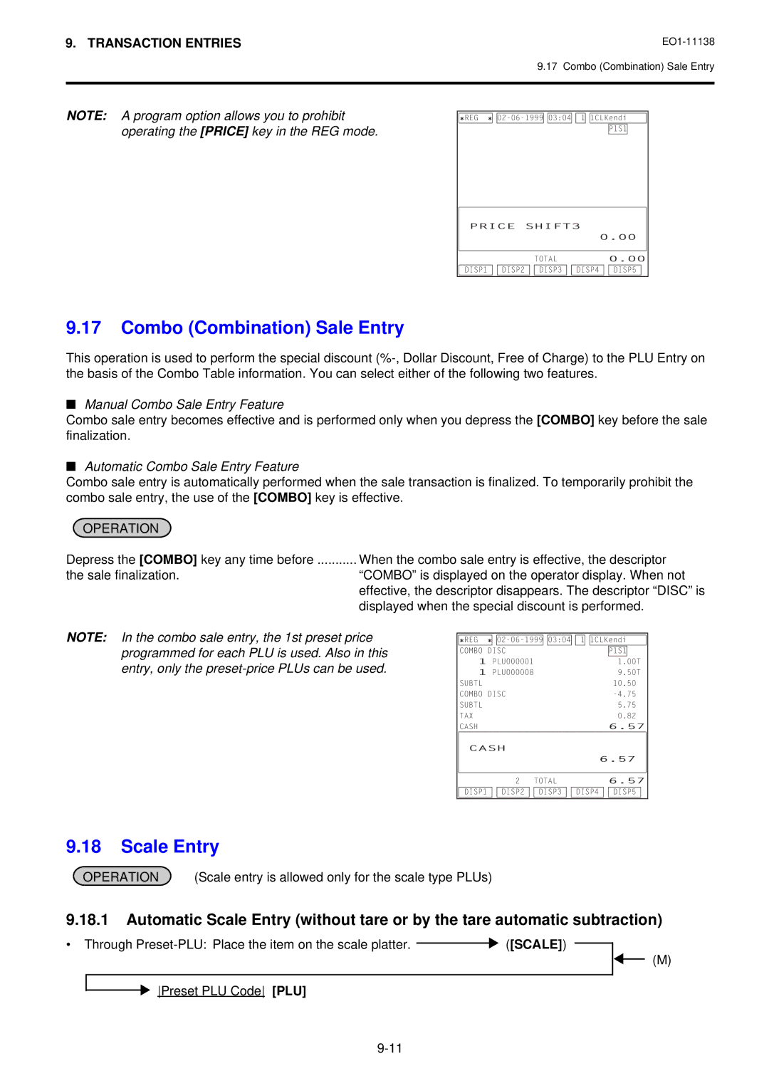 Toshiba Electronic Cash Register owner manual Combo Combination Sale Entry, Scale Entry, Manual Combo Sale Entry Feature 