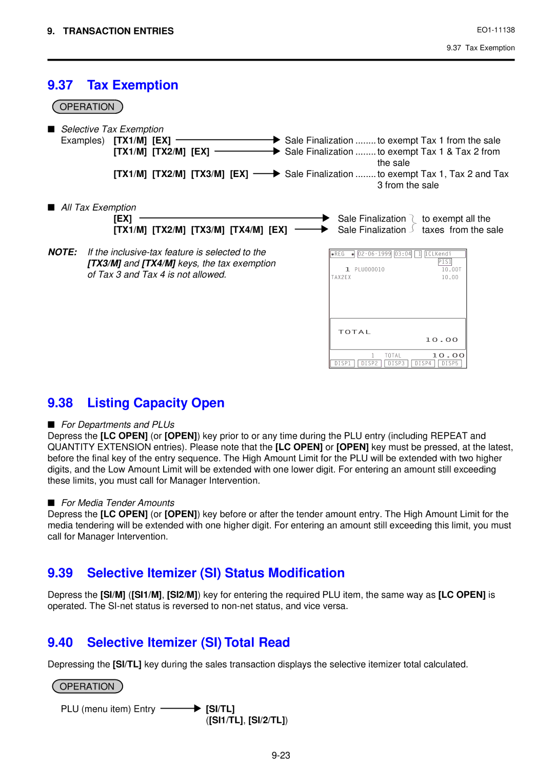 Toshiba Electronic Cash Register Tax Exemption, Listing Capacity Open, Selective Itemizer SI Status Modification, Si/Tl 