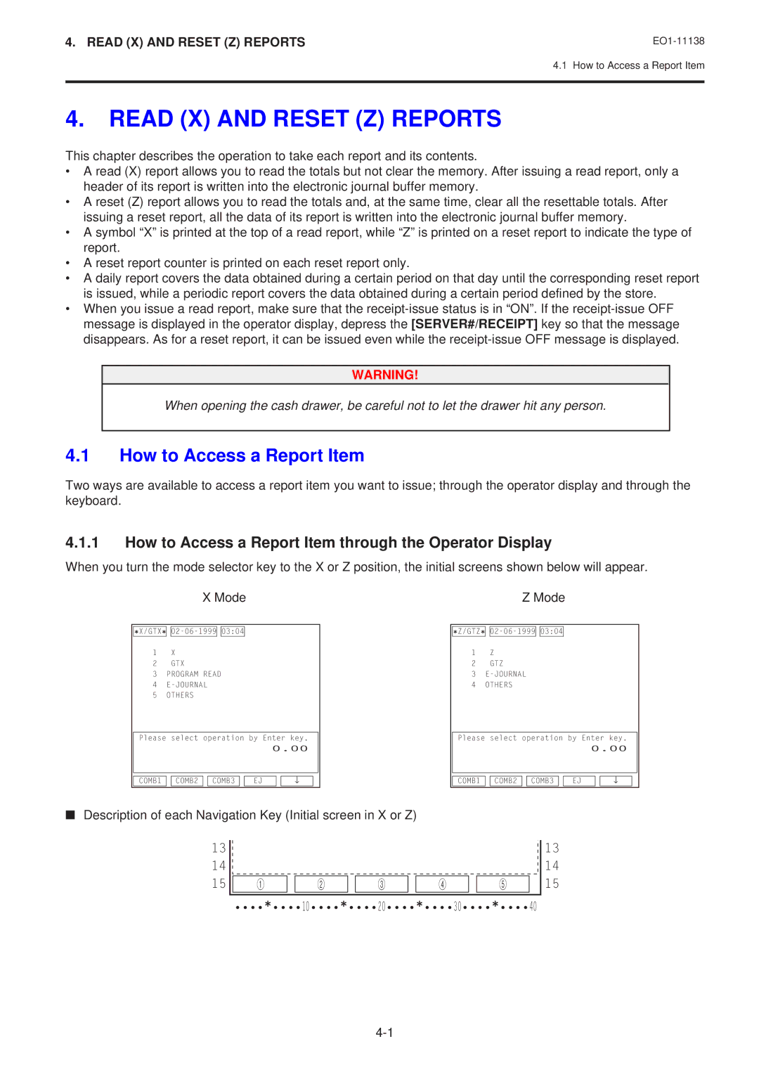 Toshiba FS-2600-1 SERIES, Electronic Cash Register owner manual Read X and Reset Z Reports, How to Access a Report Item 