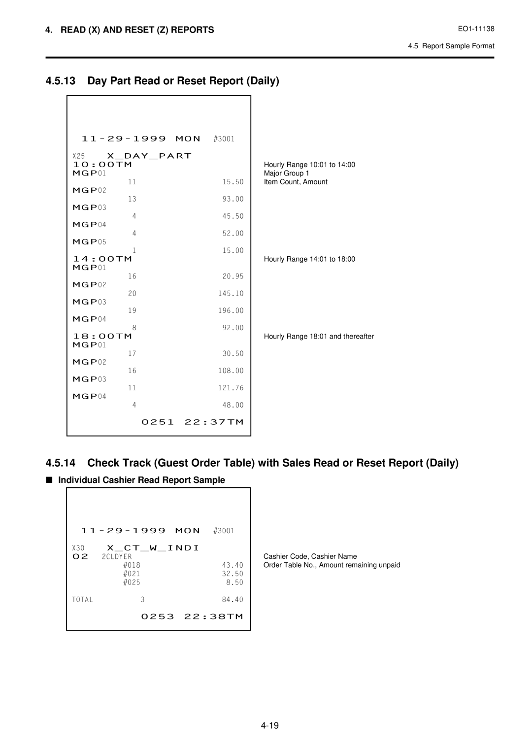 Toshiba FS-2600-1 SERIES, Electronic Cash Register Day Part Read or Reset Report Daily, X25 Xdaypart, X30 Xctwindi 