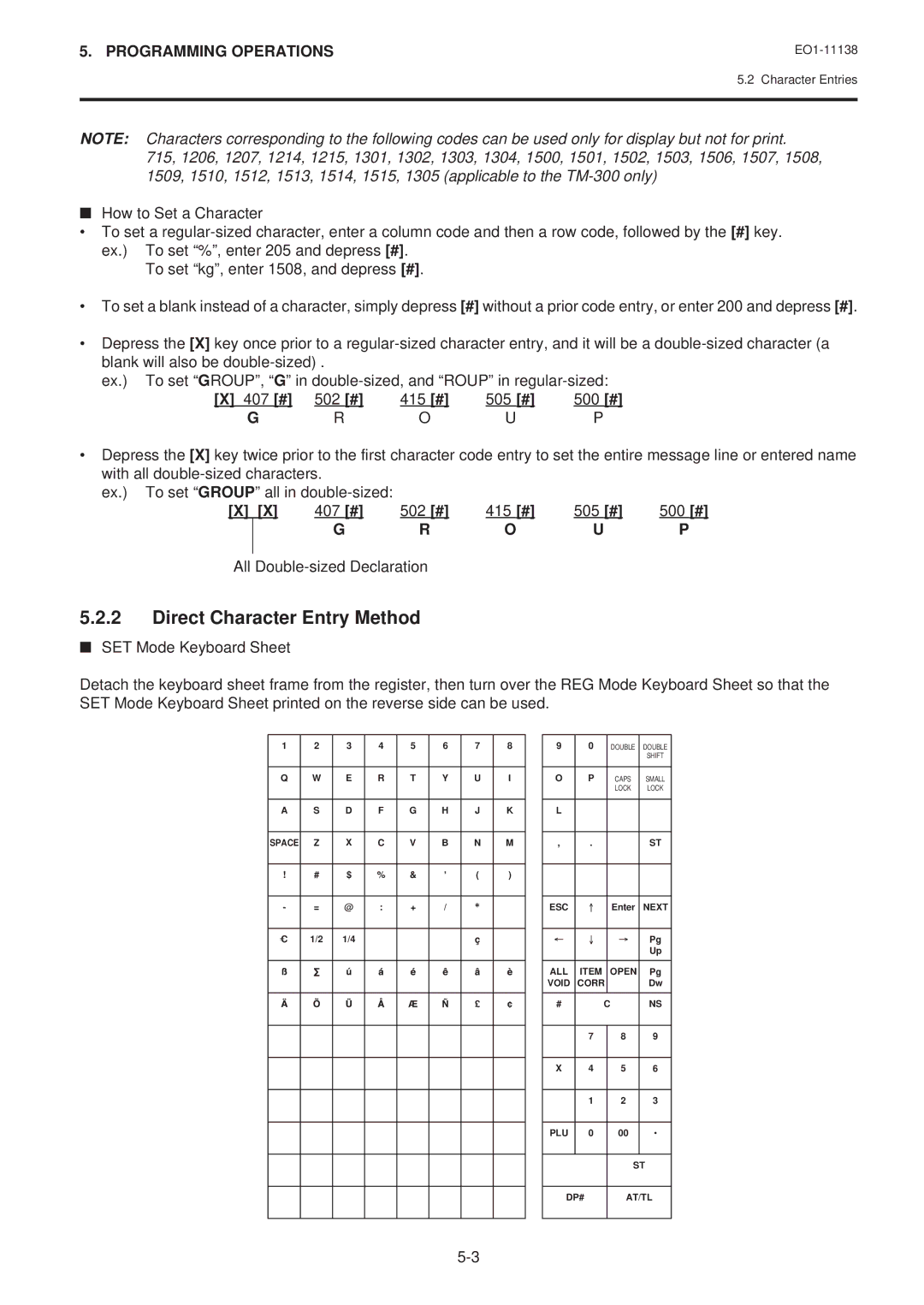 Toshiba FS-2600-1 owner manual Direct Character Entry Method, 407 # 502 # 415 # 505 # 500 #, All Double-sized Declaration 