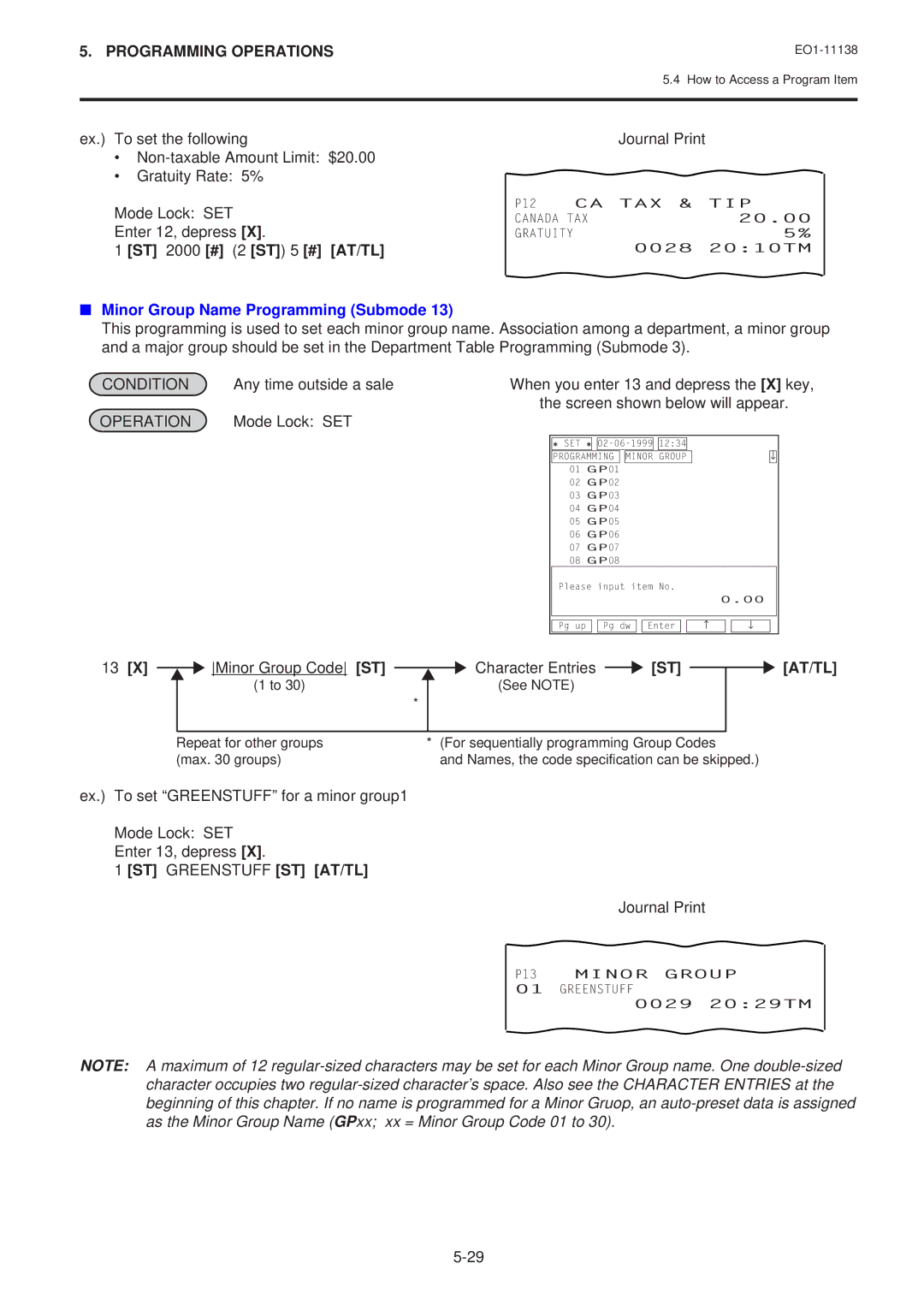 Toshiba FS-2600-1 ST 2000 # 2 ST 5 # AT/TL, Minor Group Name Programming Submode, Minor Group Code ST Character Entries ST 