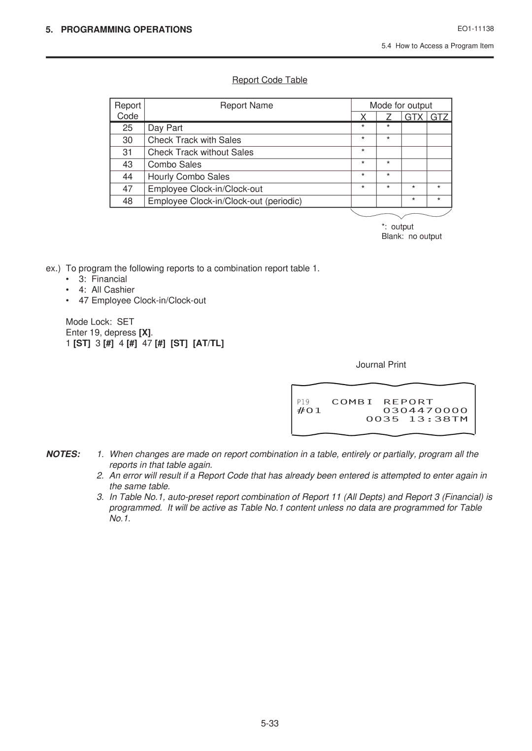 Toshiba FS-2600-1 owner manual ST 3 # 4 # 47 # ST AT/TL Journal Print, Combi Report 