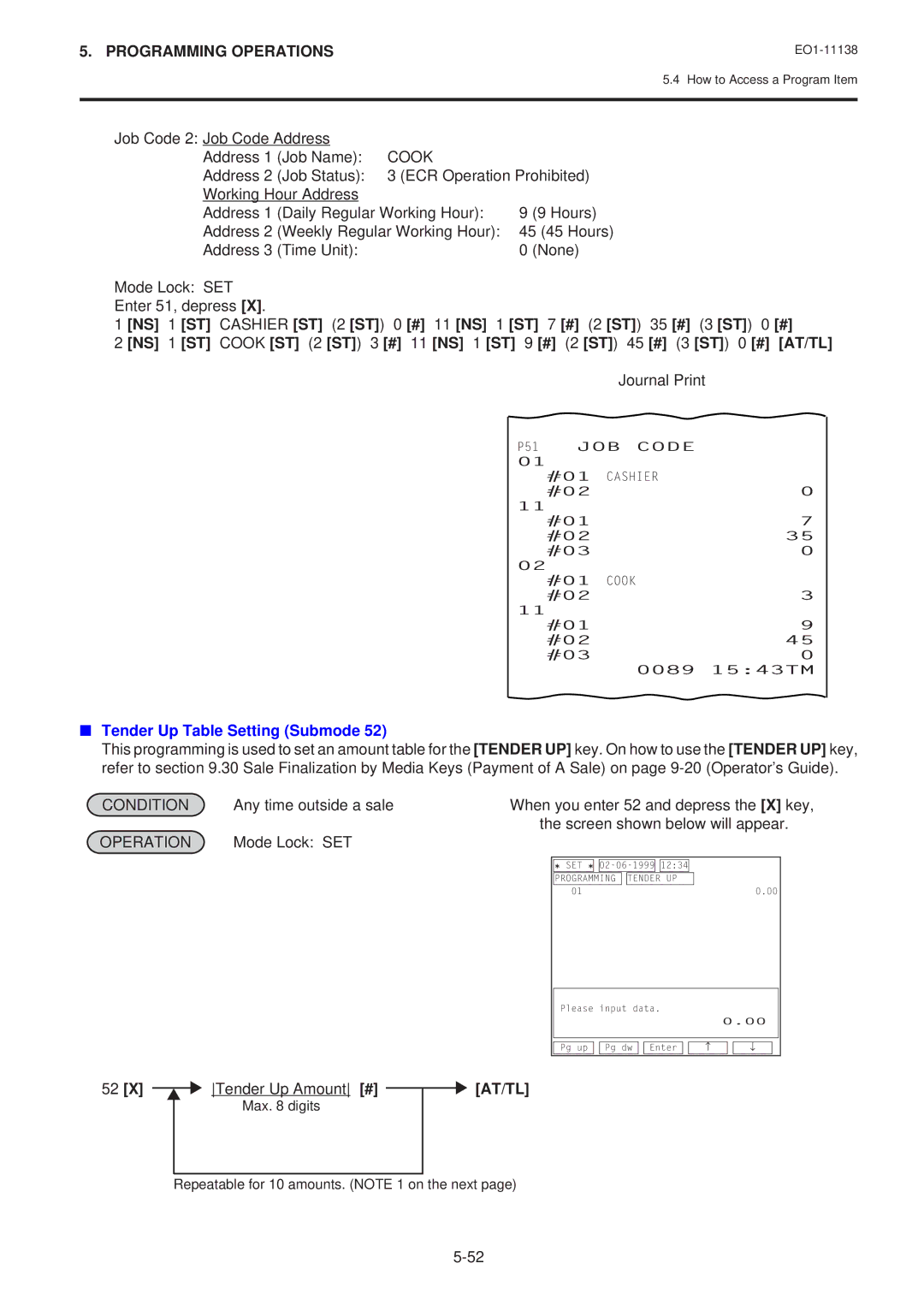 Toshiba FS-2600-1 owner manual Cook, NS 1 ST Cashier ST 2 ST 0 # 11 NS 1 ST # 2 ST 35 #, Tender Up Table Setting Submode 