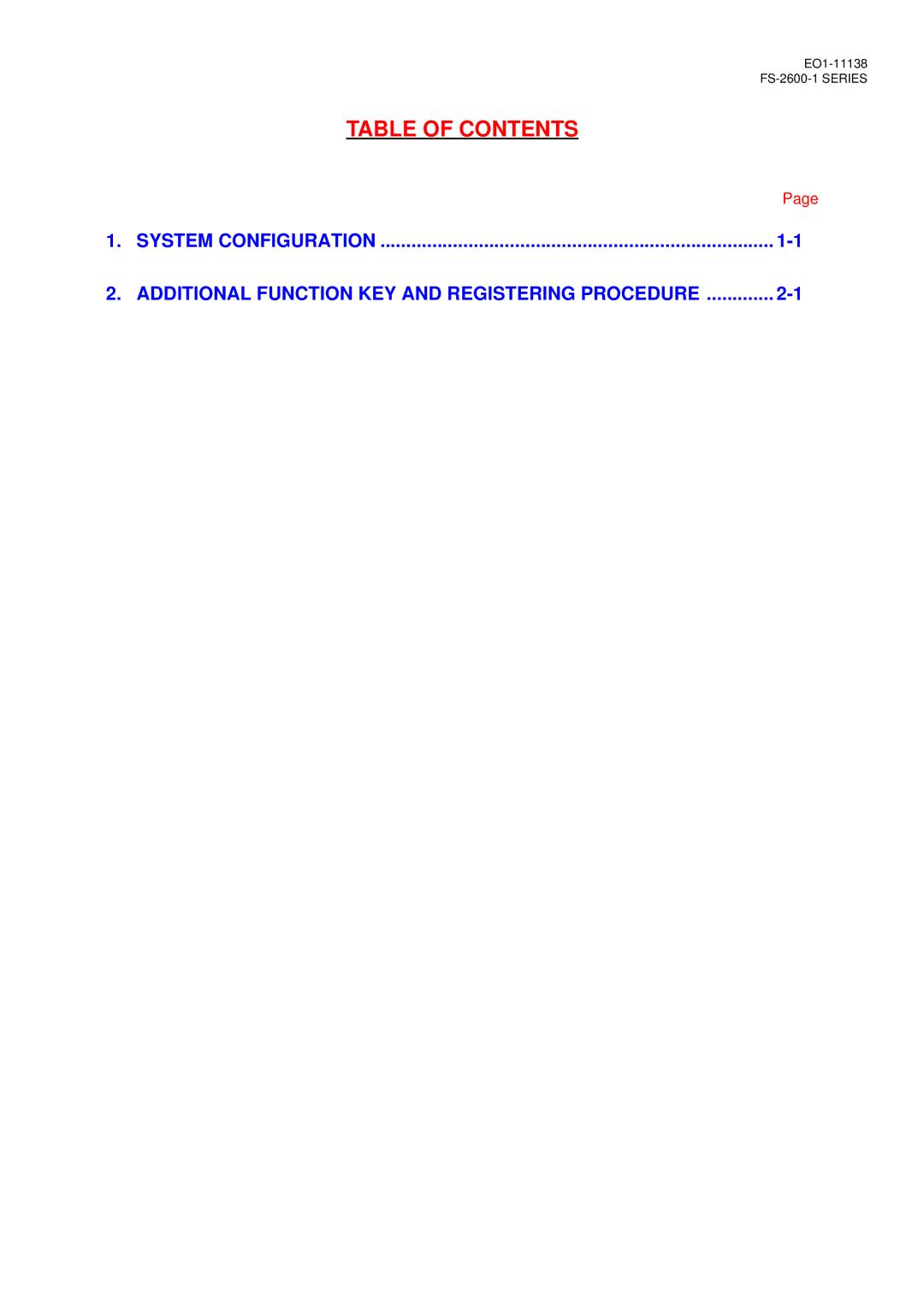 Toshiba FS-2600-1 owner manual Additional Function KEY and Registering Procedure 