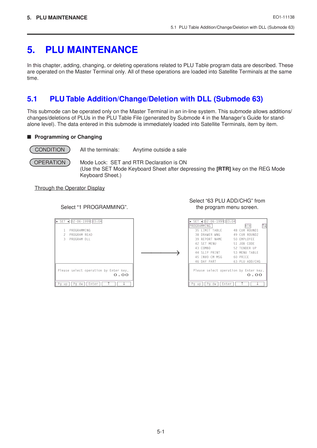 Toshiba FS-2600-1 owner manual PLU Maintenance, PLU Table Addition/Change/Deletion with DLL Submode 