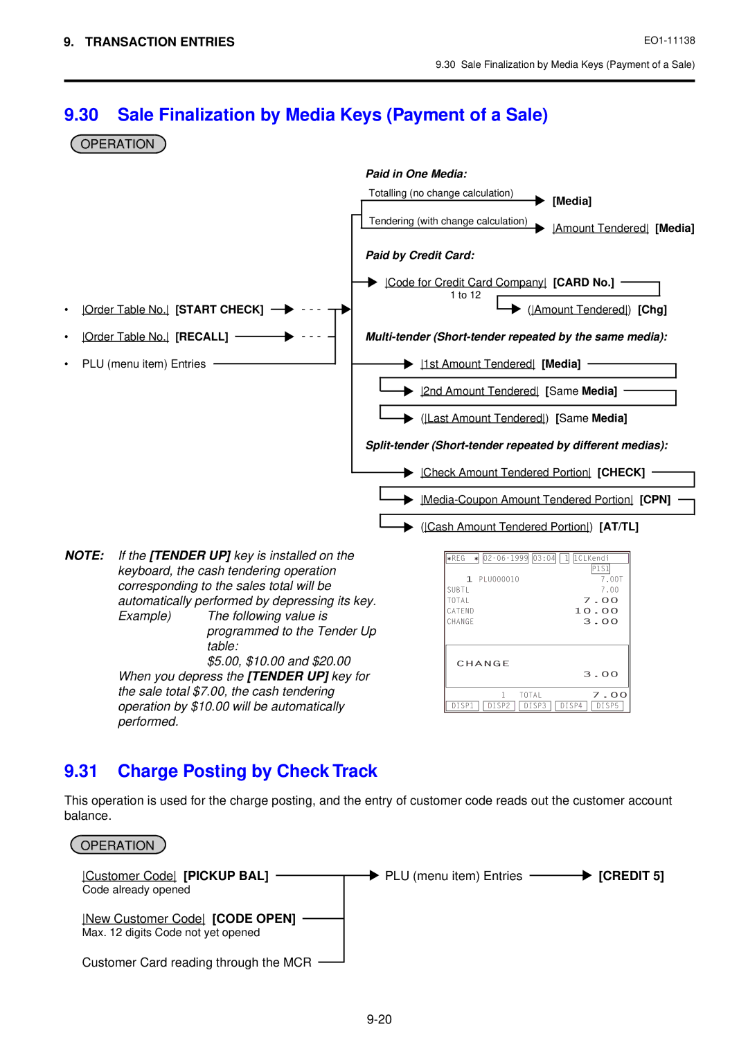 Toshiba FS-2600-1 owner manual Sale Finalization by Media Keys Payment of a Sale, Charge Posting by Check Track 