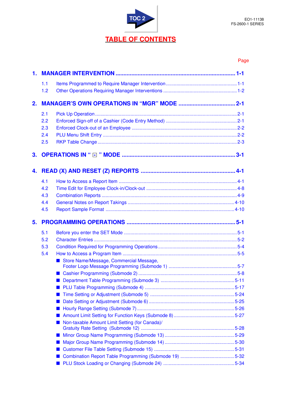 Toshiba FS-2600-1 owner manual Manager Intervention 