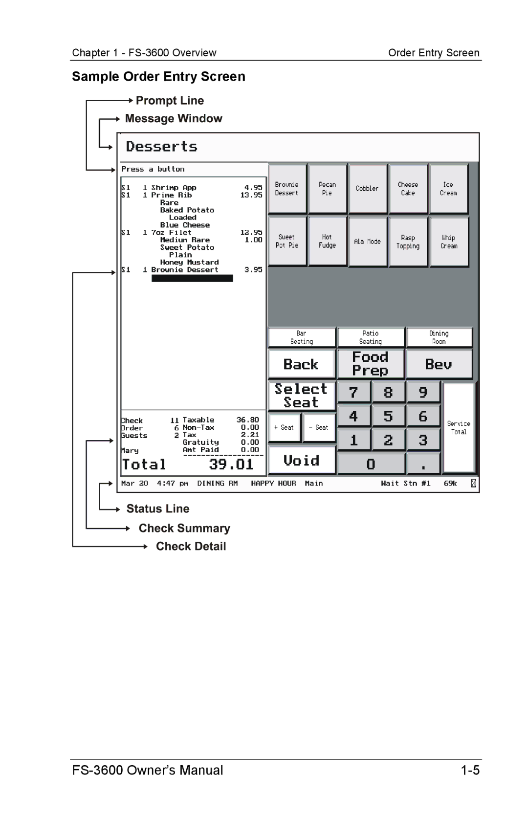 Toshiba FS-3600 owner manual Sample Order Entry Screen 