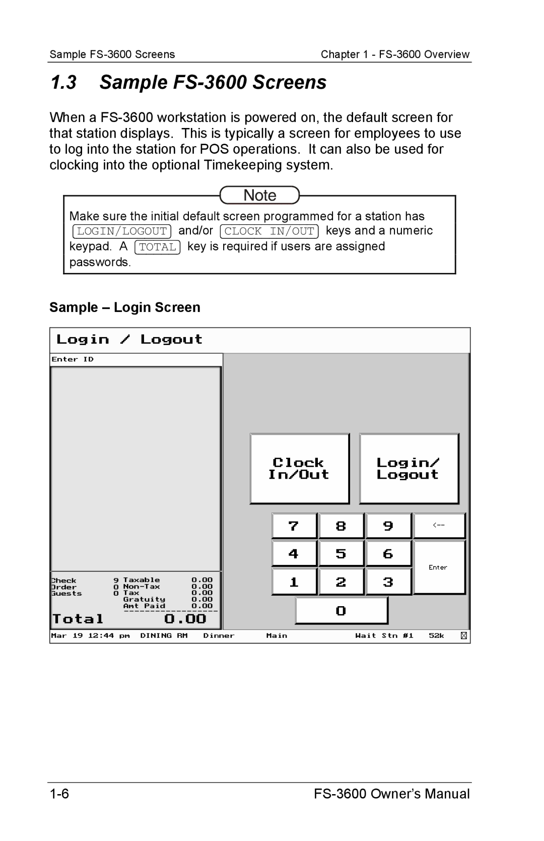 Toshiba owner manual Sample FS-3600 Screens, Sample Login Screen 