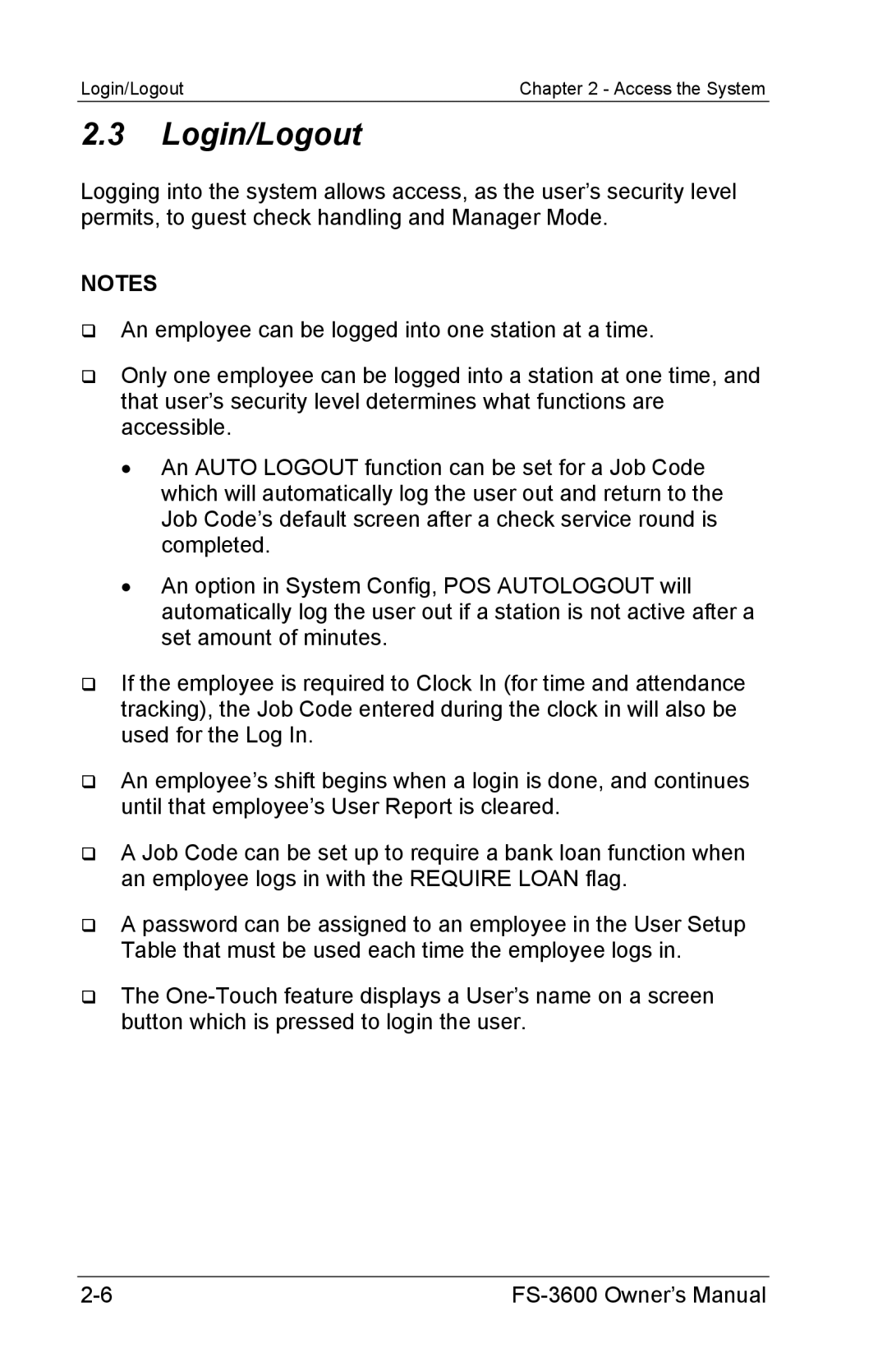 Toshiba FS-3600 owner manual Login/Logout 