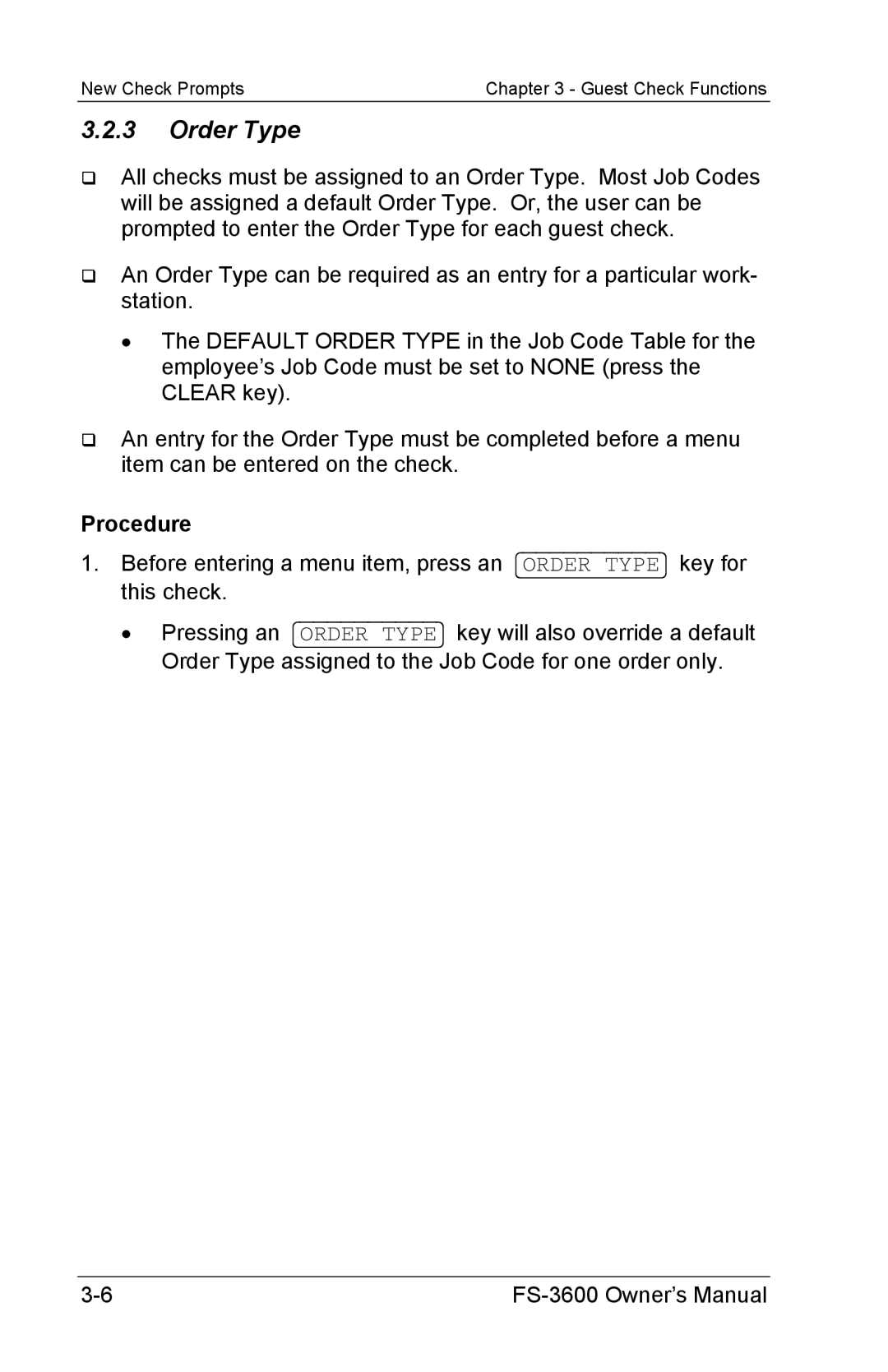 Toshiba FS-3600 owner manual Order Type 