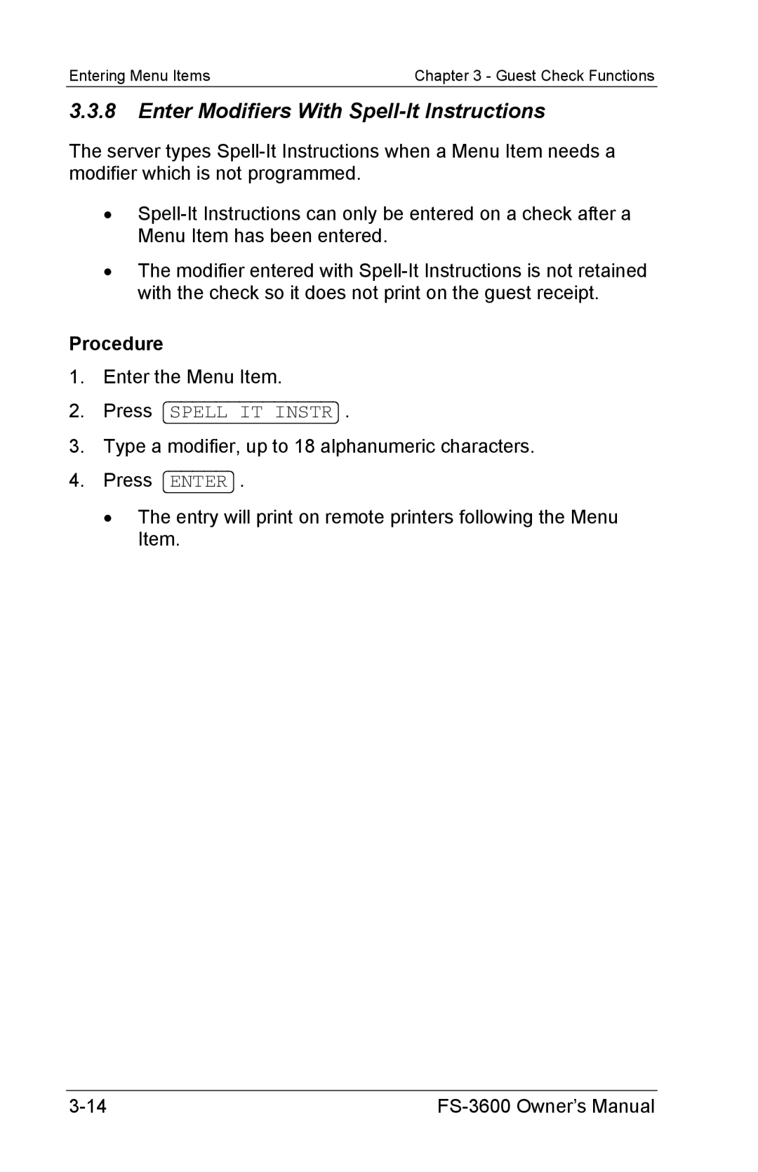 Toshiba FS-3600 owner manual Enter Modifiers With Spell-It Instructions 