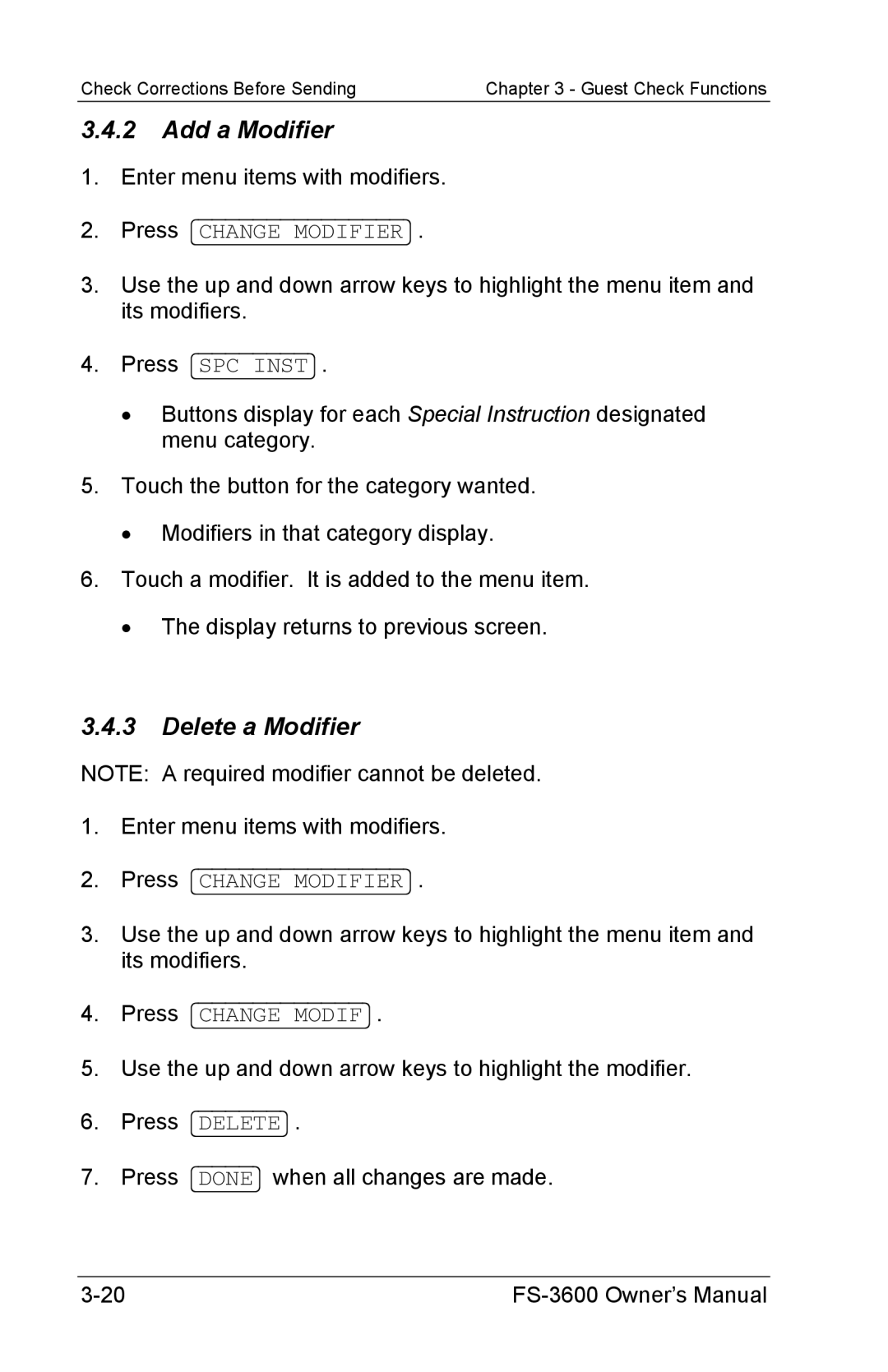 Toshiba FS-3600 owner manual Add a Modifier, Delete a Modifier 