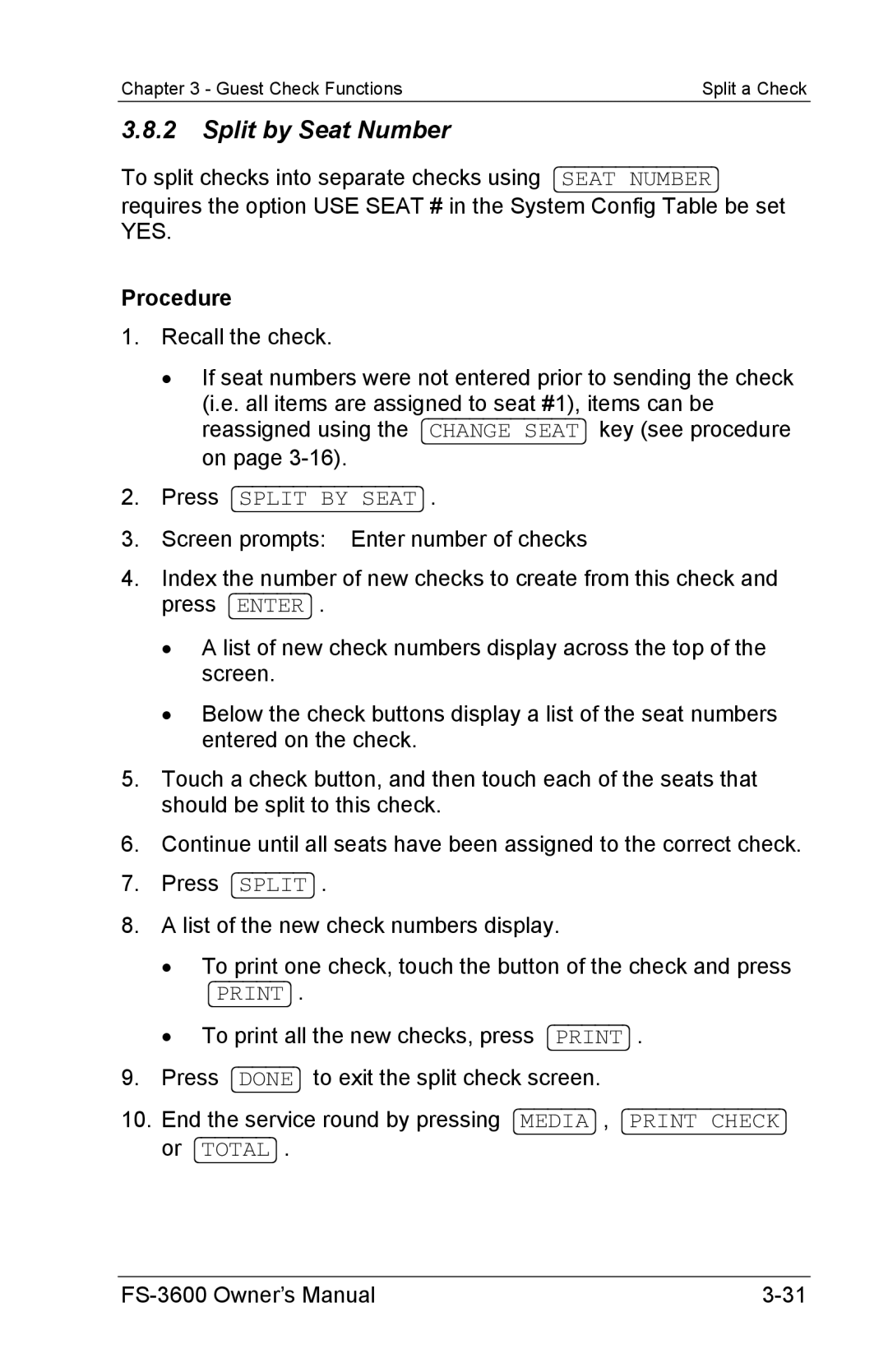 Toshiba FS-3600 owner manual Split by Seat Number 