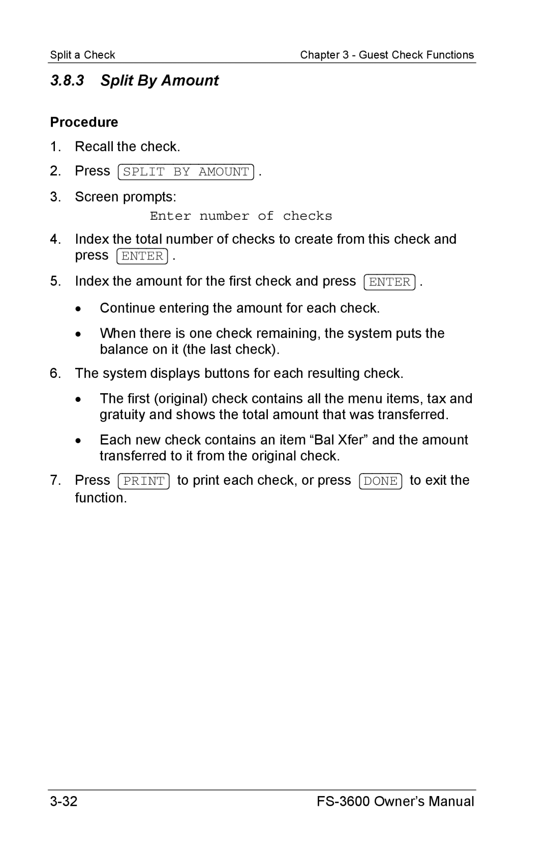 Toshiba FS-3600 owner manual Split By Amount 