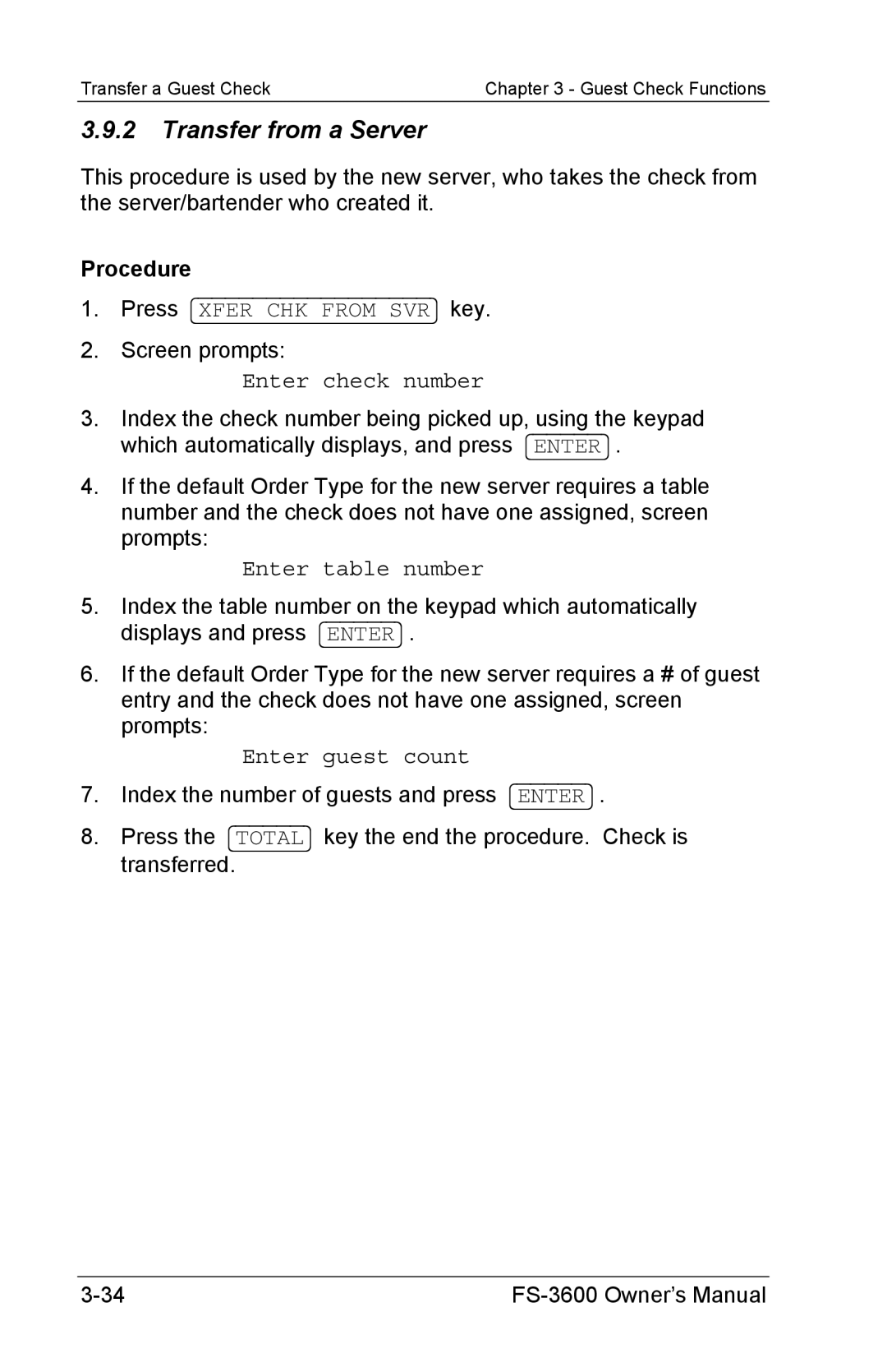 Toshiba FS-3600 owner manual Transfer from a Server, Enter check number 