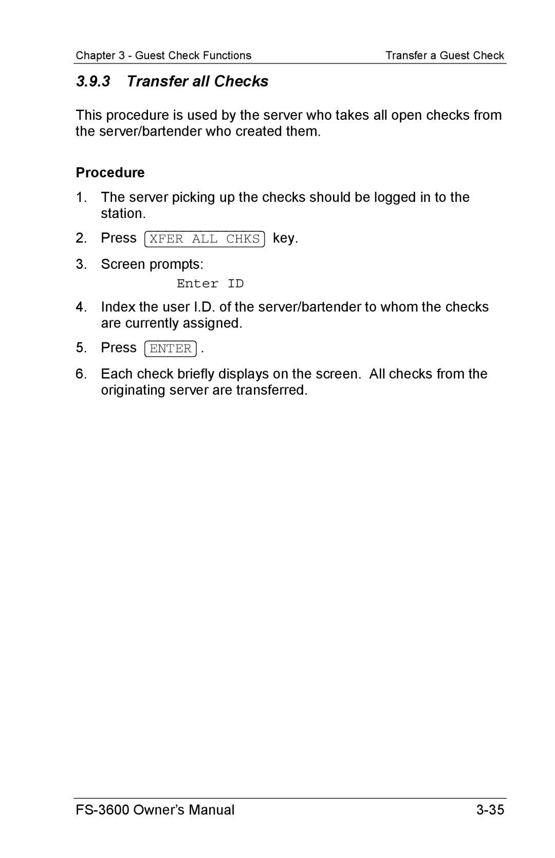 Toshiba FS-3600 owner manual Transfer all Checks 