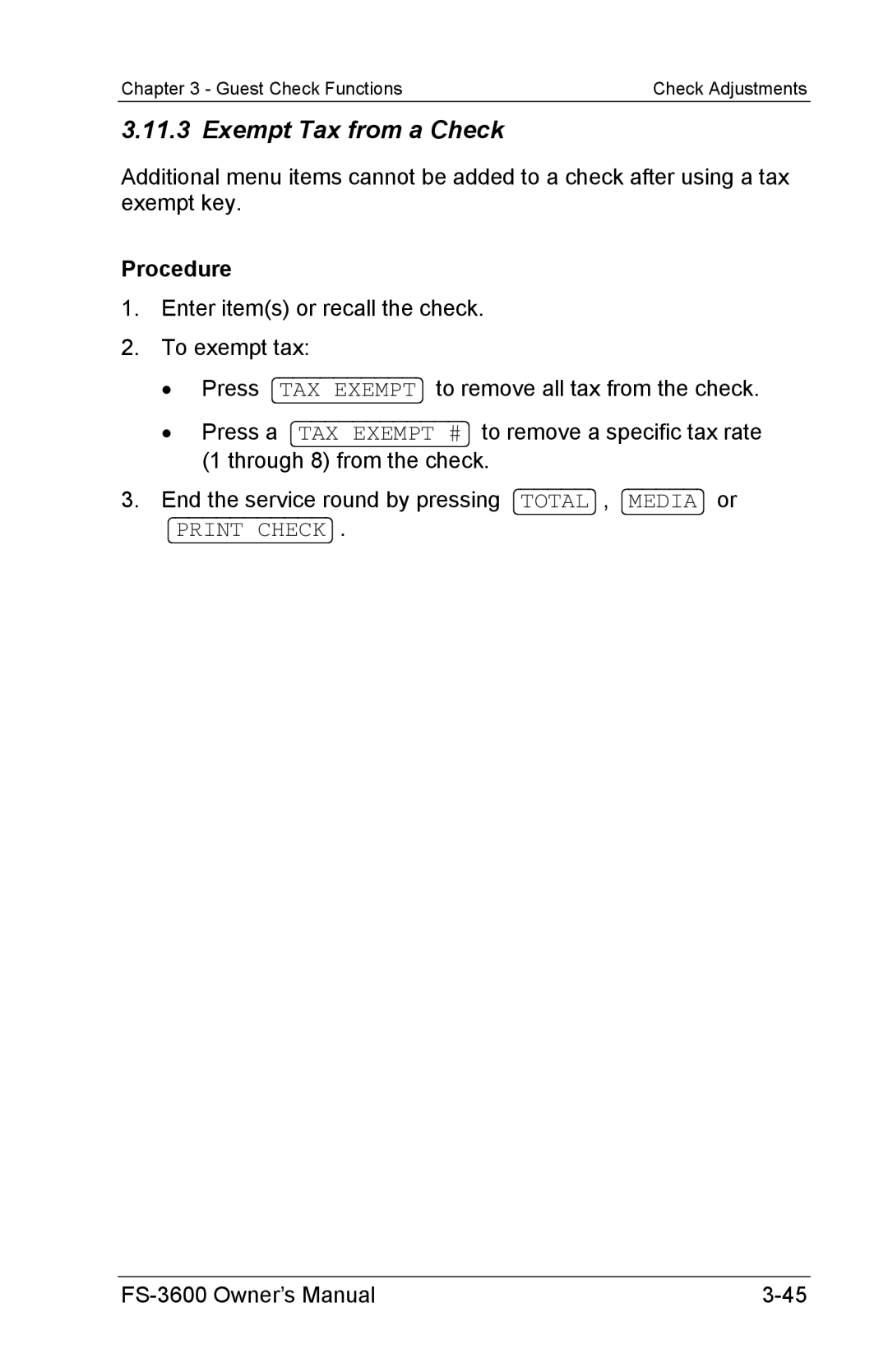 Toshiba FS-3600 owner manual Exempt Tax from a Check 