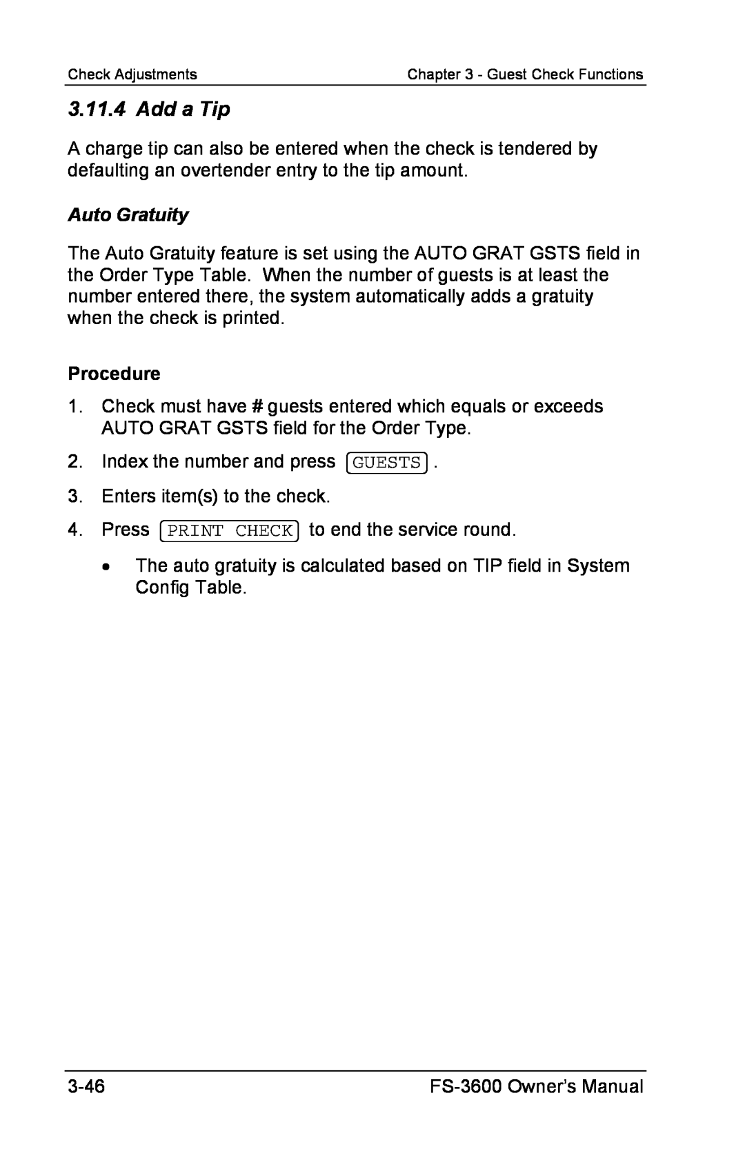 Toshiba FS-3600 owner manual Add a Tip, Auto Gratuity, Procedure 
