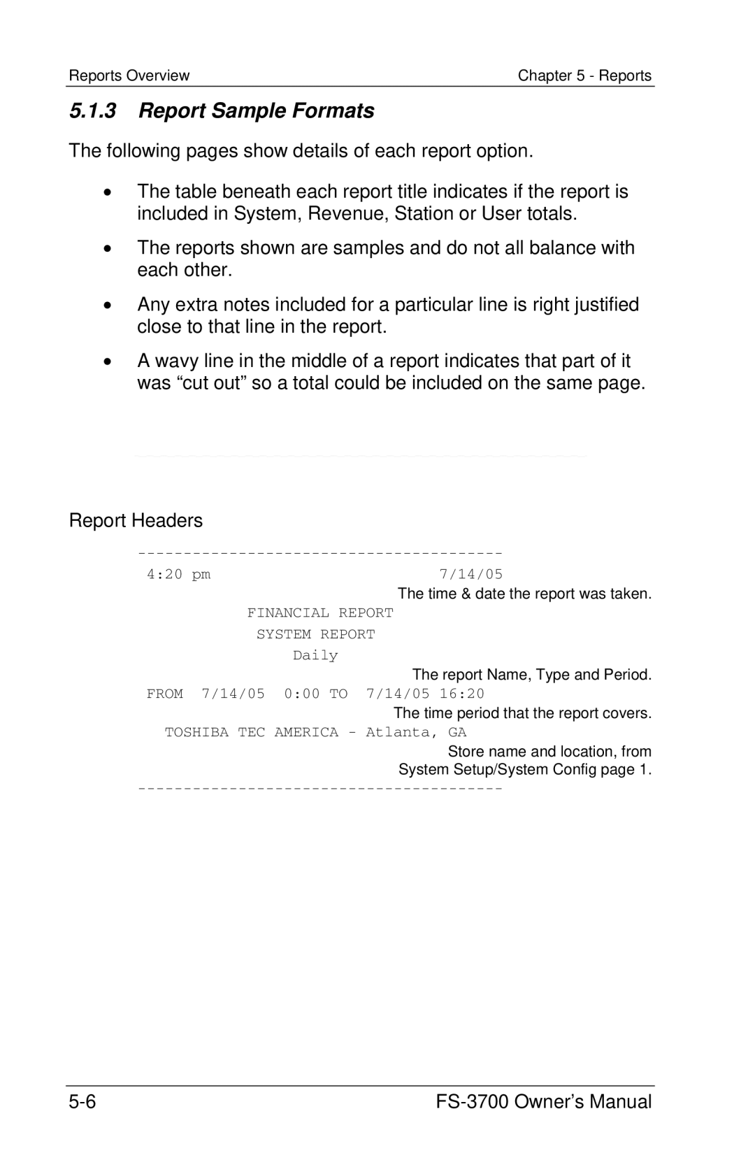 Toshiba FS-3700 Series owner manual Report Sample Formats, Financial Report System Report 