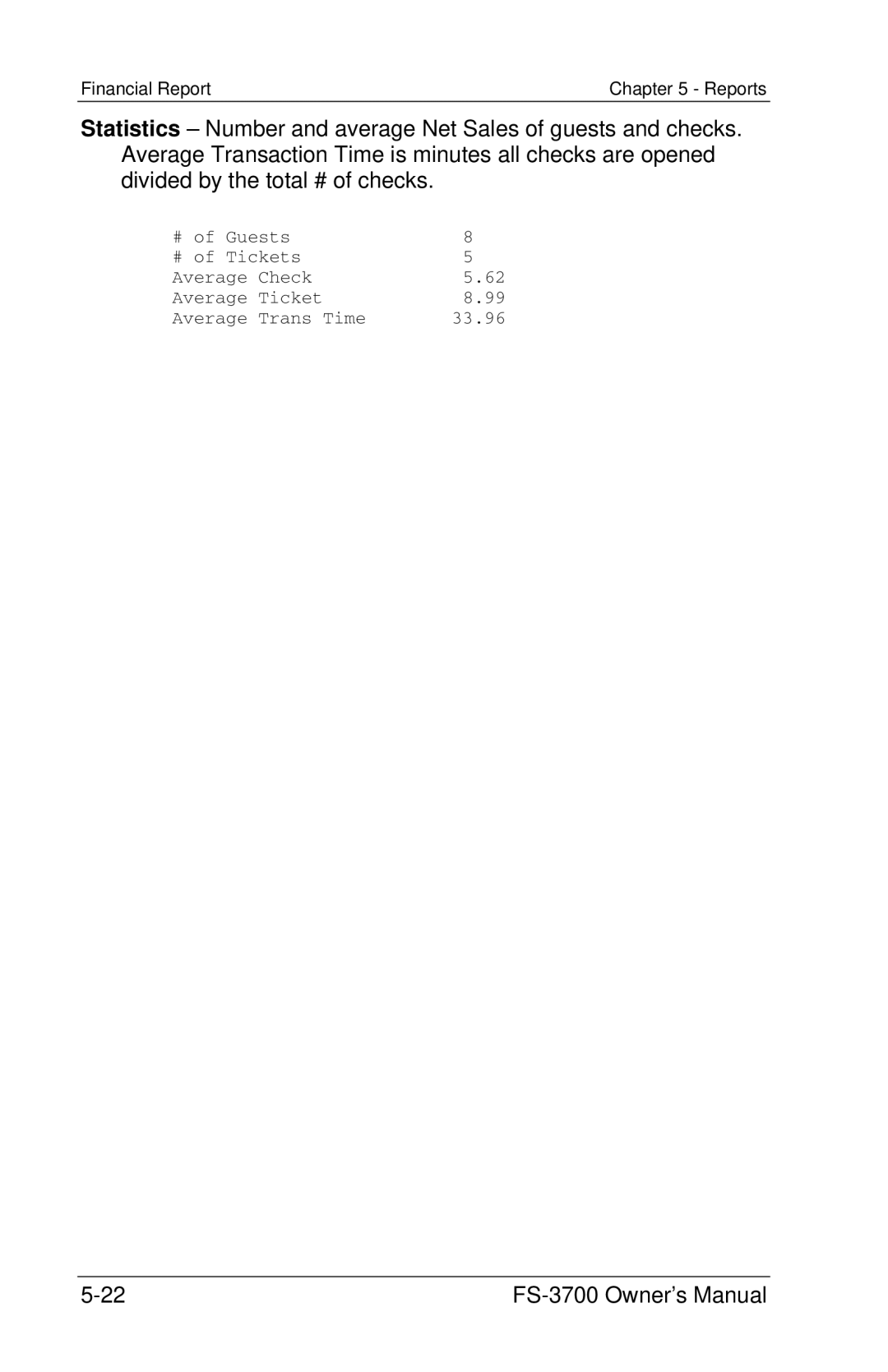 Toshiba FS-3700 Series owner manual Guests Tickets Average Check Trans Time 