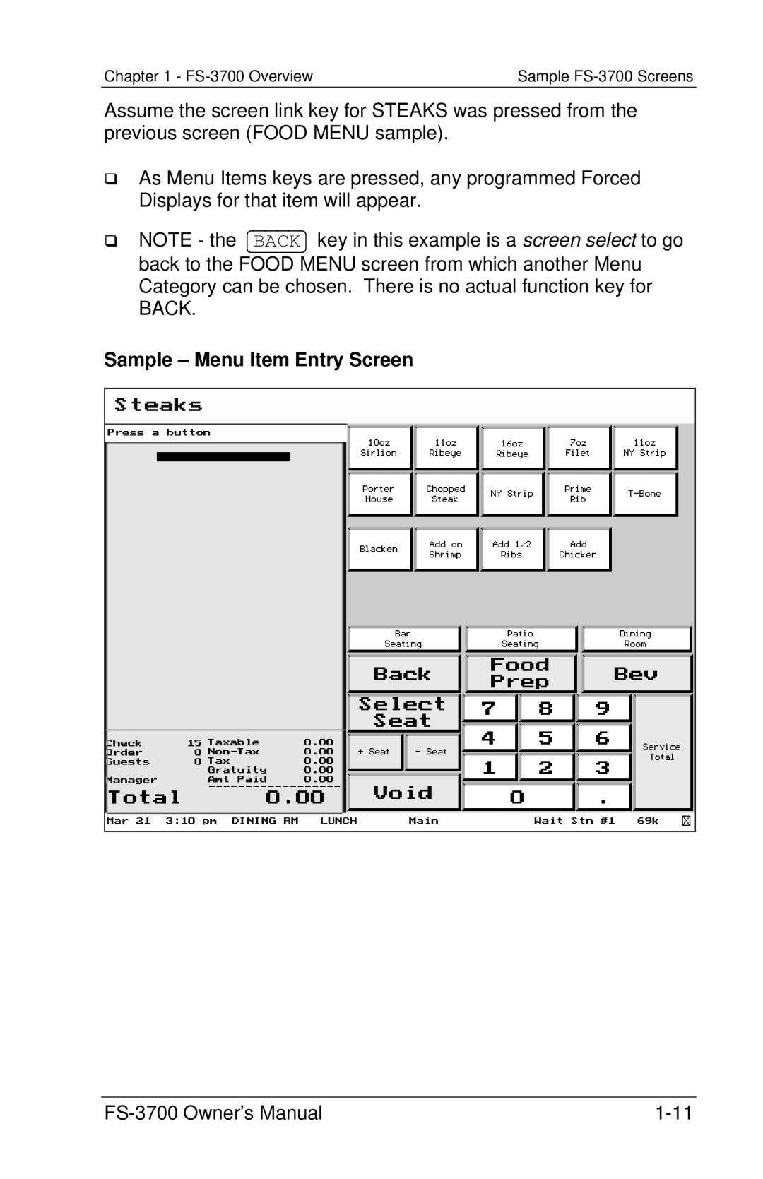 Toshiba FS-3700 Series owner manual Sample Menu Item Entry Screen 