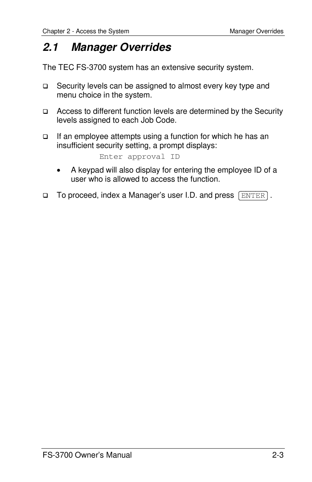 Toshiba FS-3700 Series owner manual Manager Overrides, Enter approval ID 