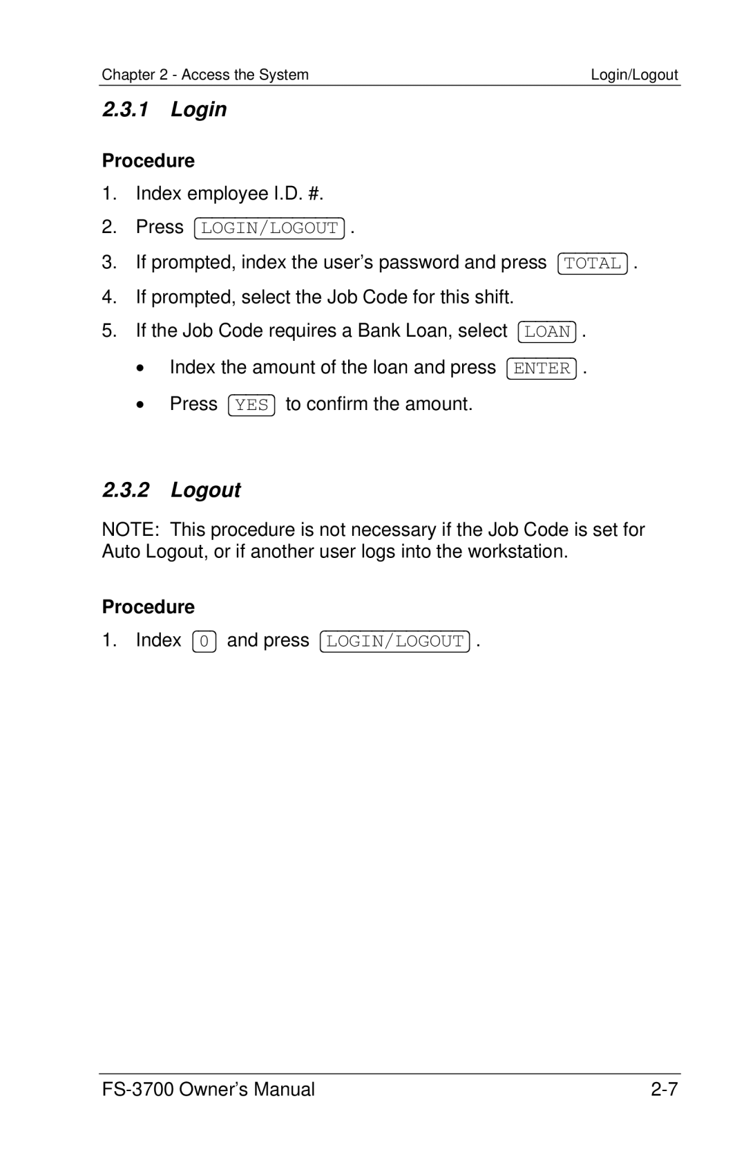 Toshiba FS-3700 Series owner manual Login, Logout 