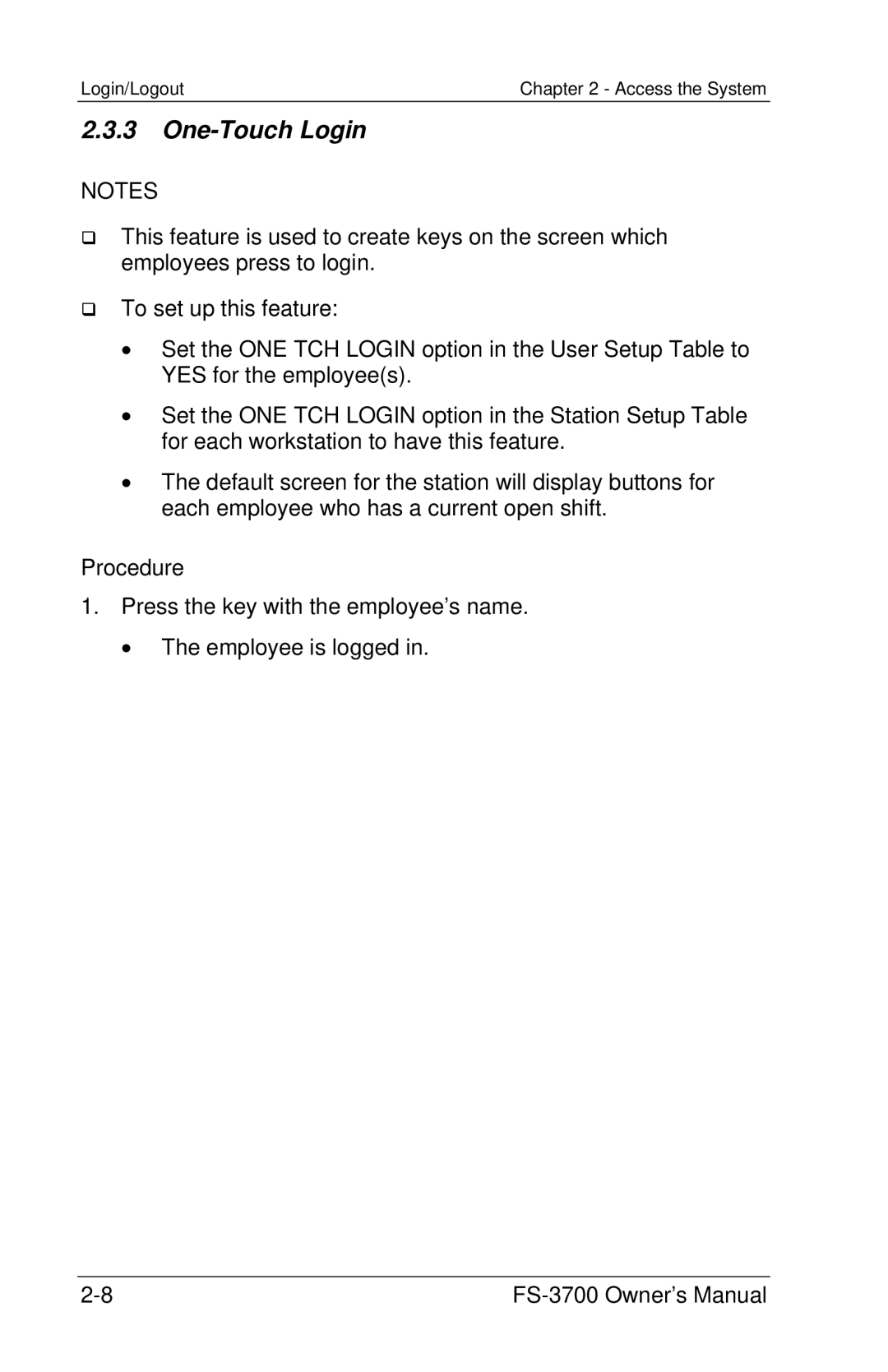 Toshiba FS-3700 Series owner manual One-Touch Login 