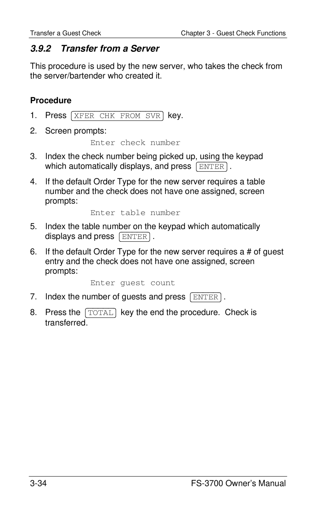 Toshiba FS-3700 Series owner manual Transfer from a Server, Enter check number 