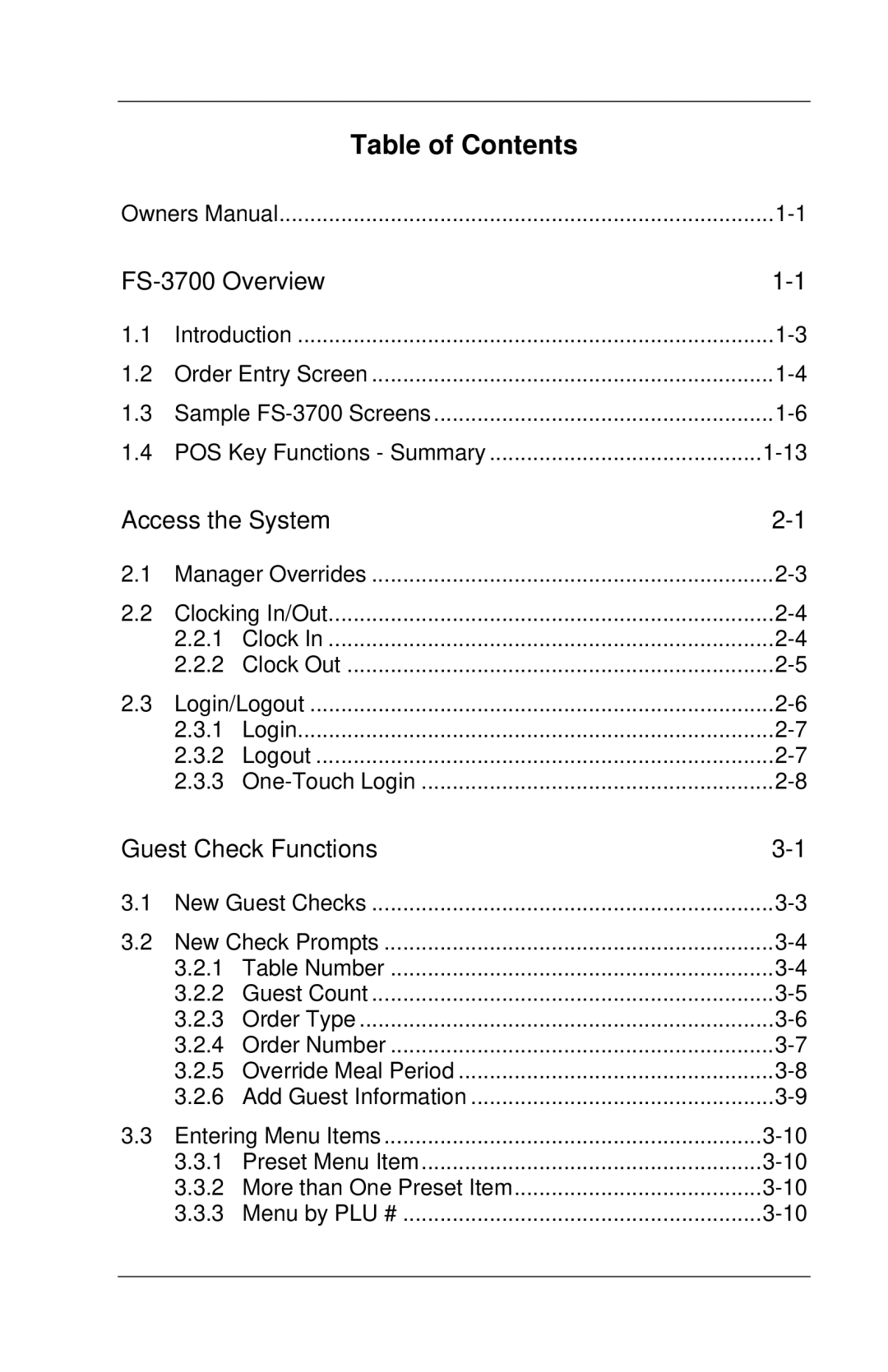 Toshiba FS-3700 Series owner manual Table of Contents 