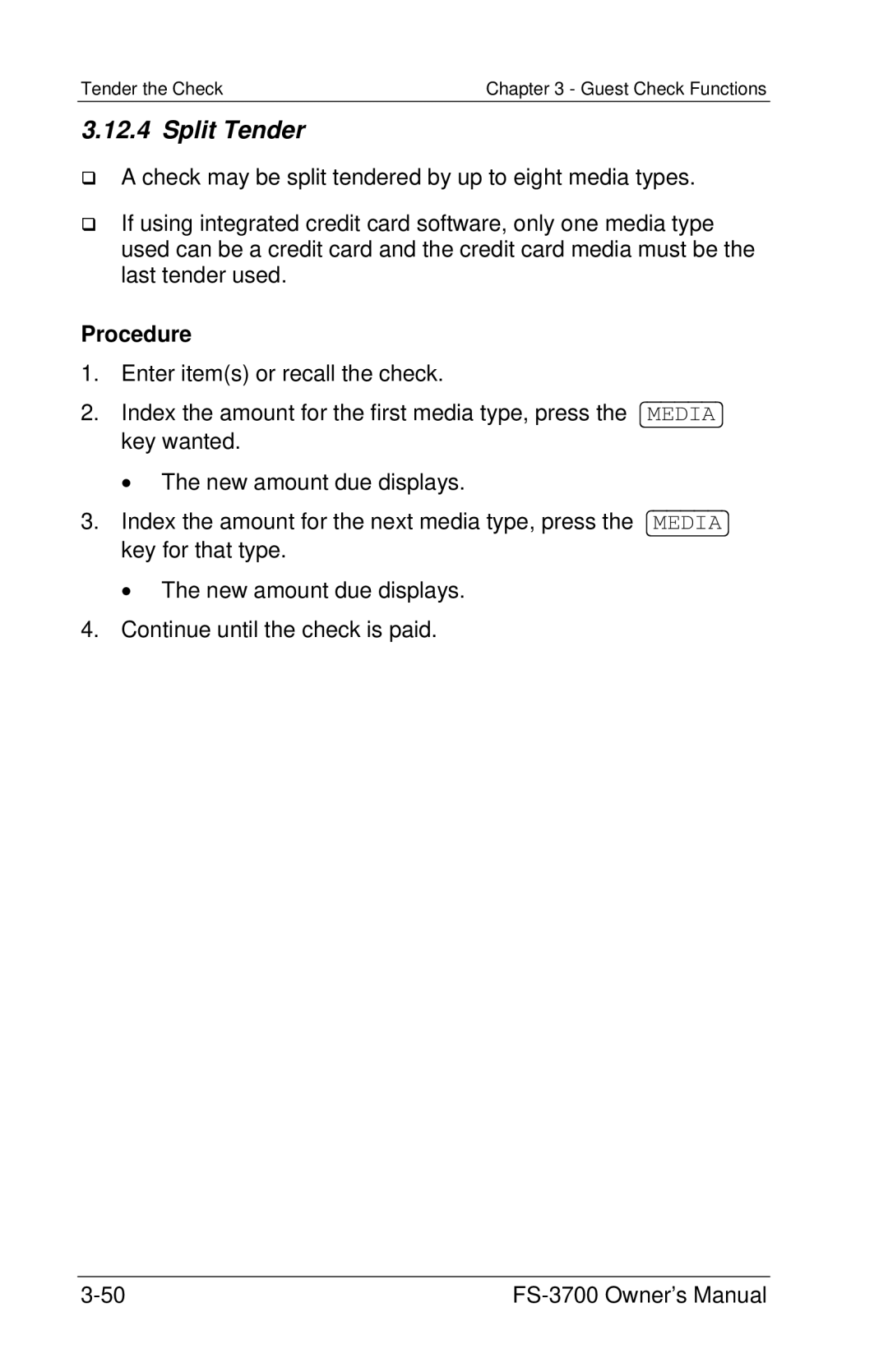 Toshiba FS-3700 Series owner manual Split Tender 