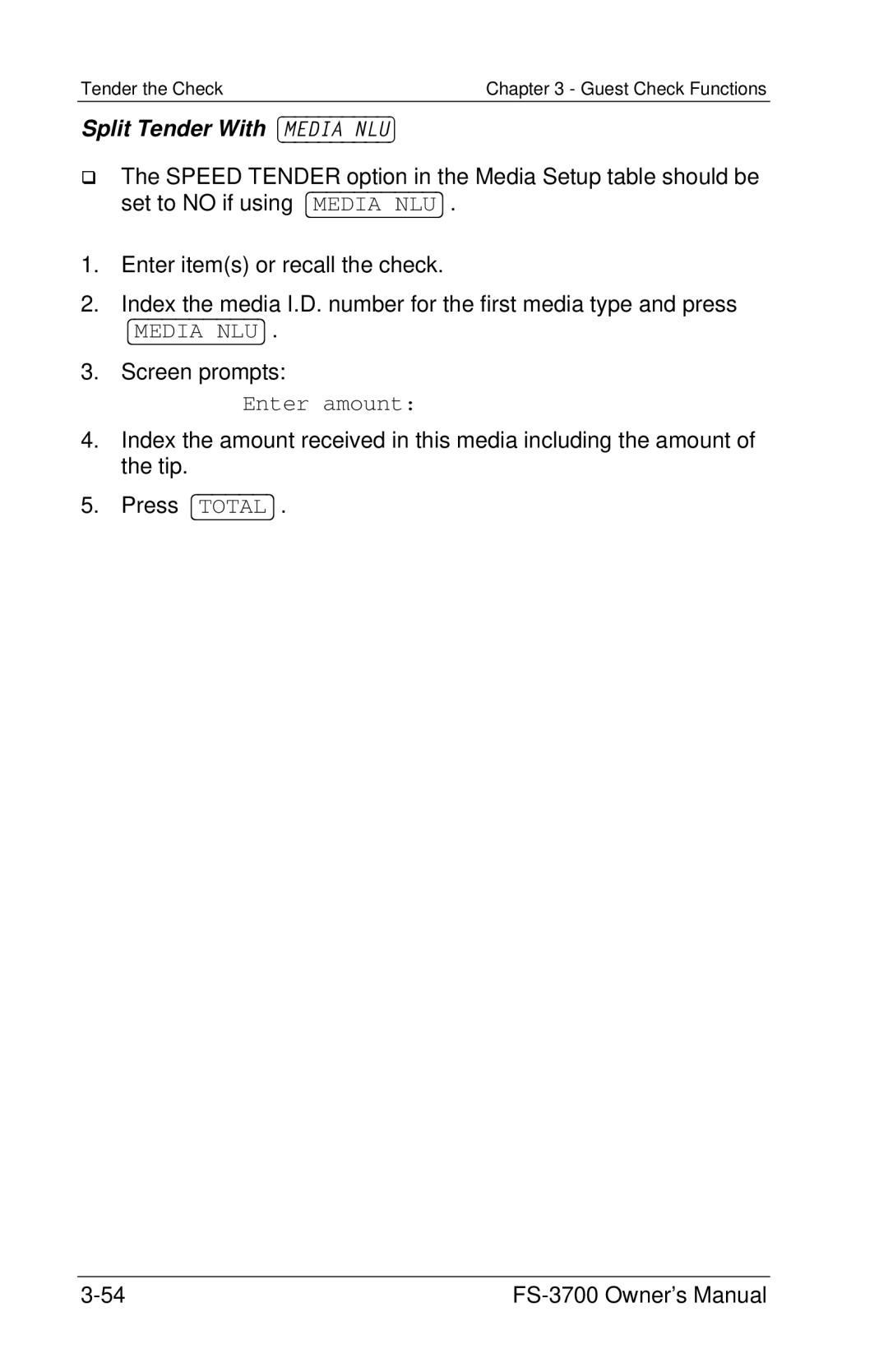 Toshiba FS-3700 Series owner manual Split Tender With MEDIA~NLU 