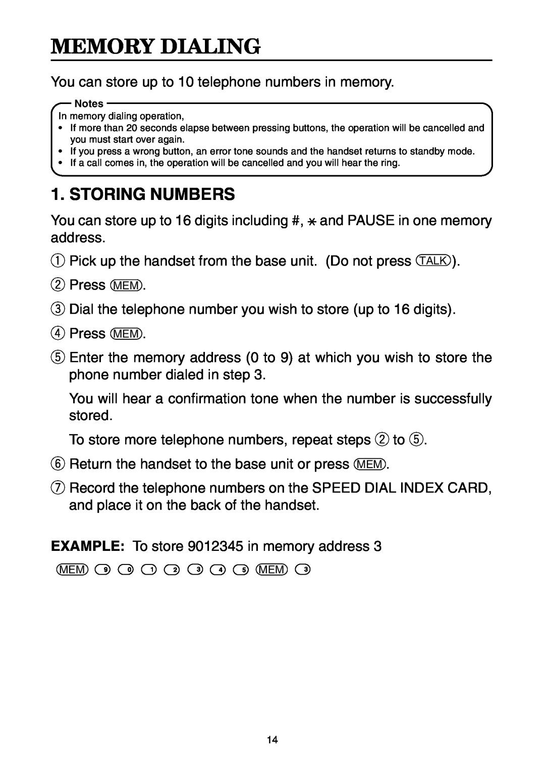 Toshiba FT-8001 AW manual Memory Dialing, Storing Numbers 
