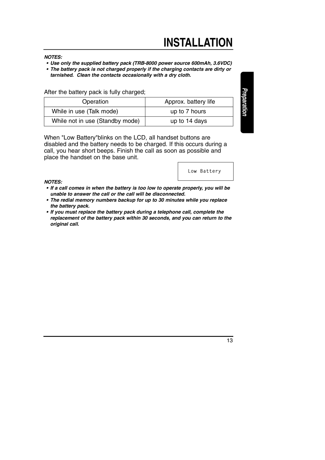 Toshiba FT-8801A manual Low Battery 