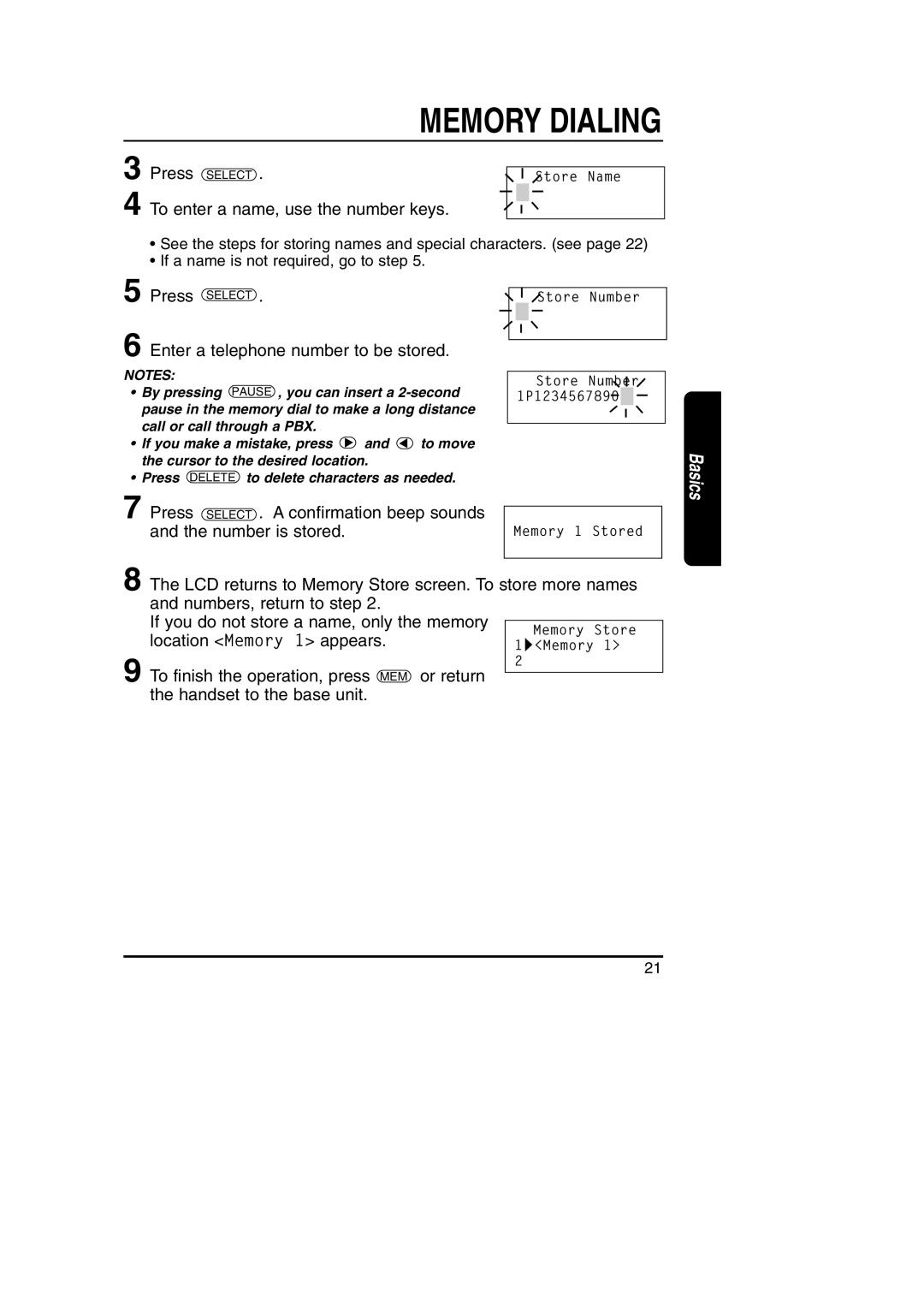 Toshiba FT-8801A manual Memory Dialing 