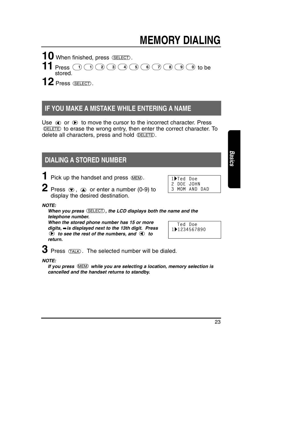 Toshiba FT-8801A manual Dialing a Stored Number, If YOU Make a Mistake While Entering a Name 