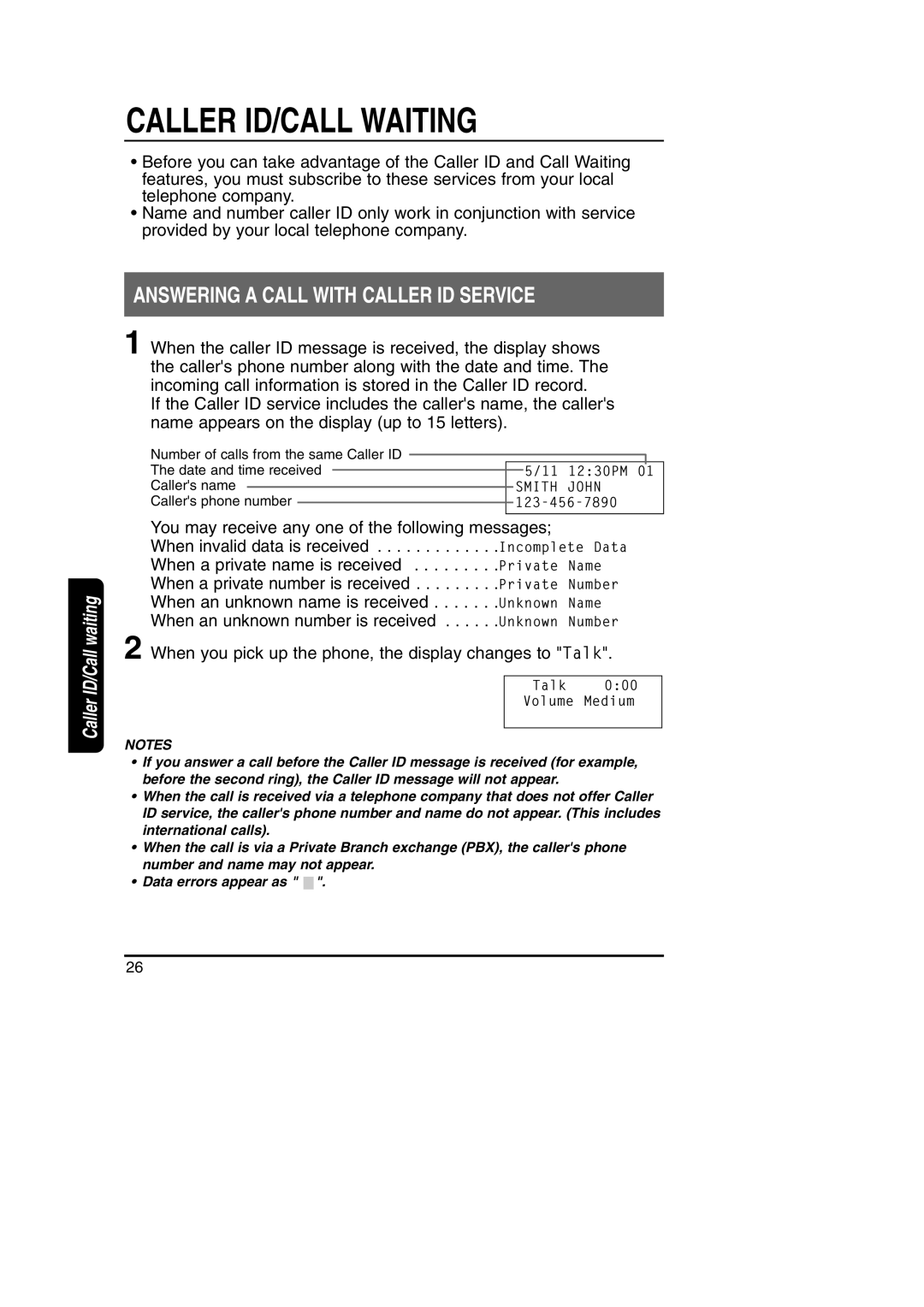 Toshiba FT-8801A manual Caller ID/CALL Waiting, Answering a Call with Caller ID Service 