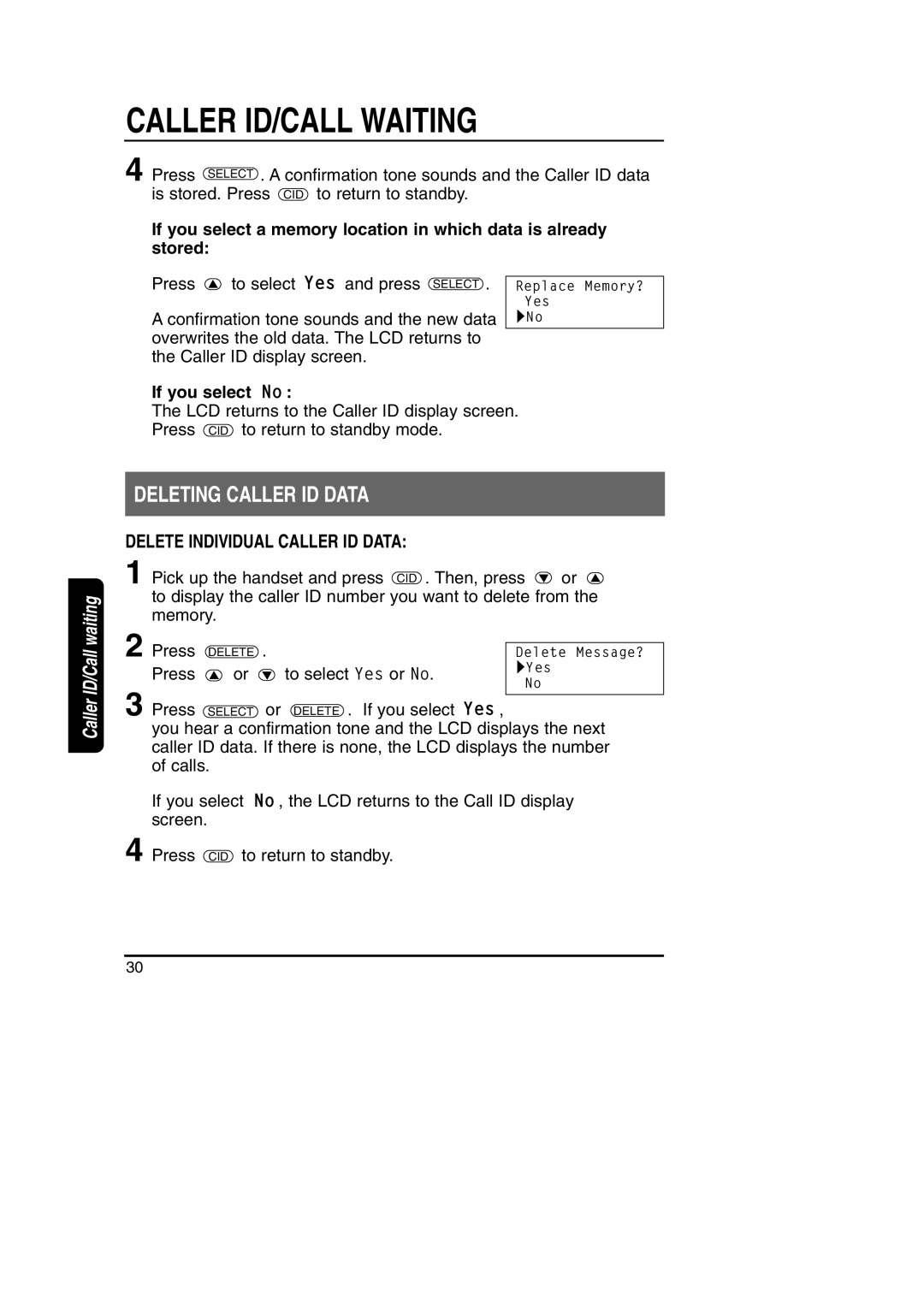 Toshiba FT-8801A manual Deleting Caller ID Data, Delete Individual Caller ID Data 