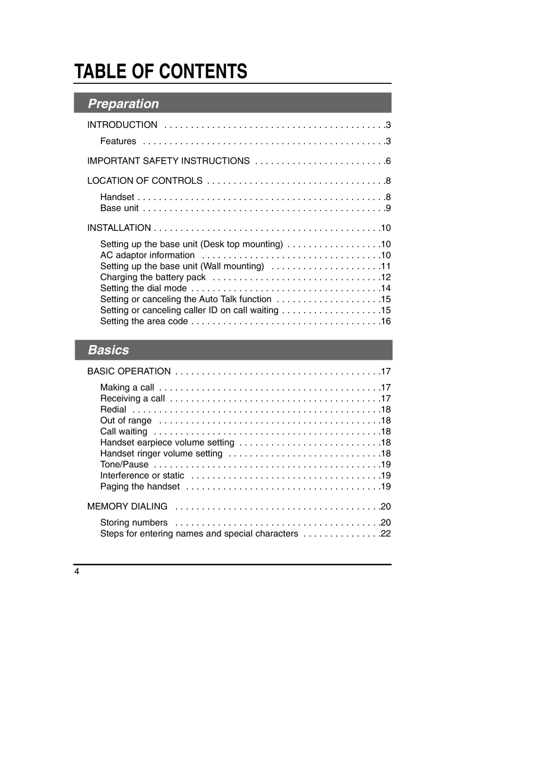 Toshiba FT-8801A manual Table of Contents 