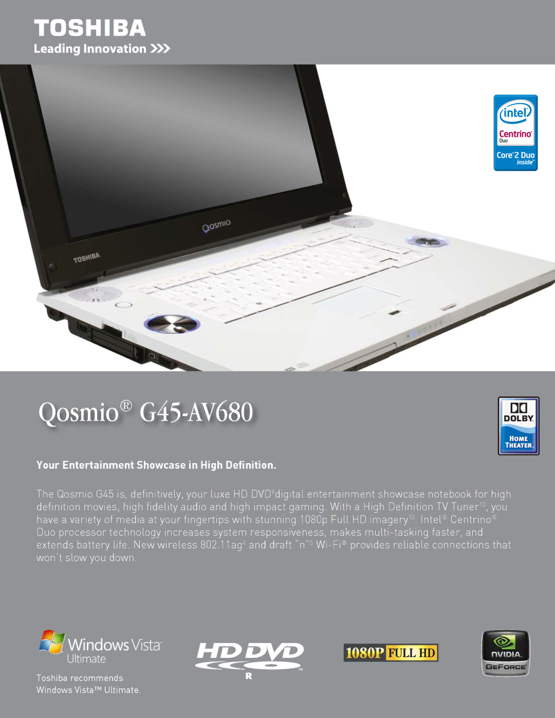 Toshiba manual Qosmio G45-AV680 