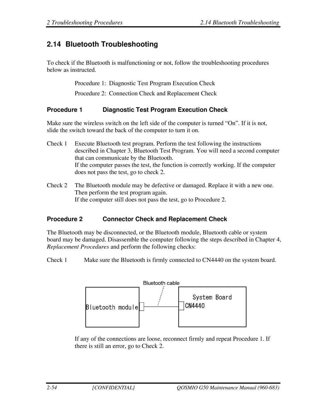 Toshiba G50 manual Troubleshooting Procedures Bluetooth Troubleshooting 