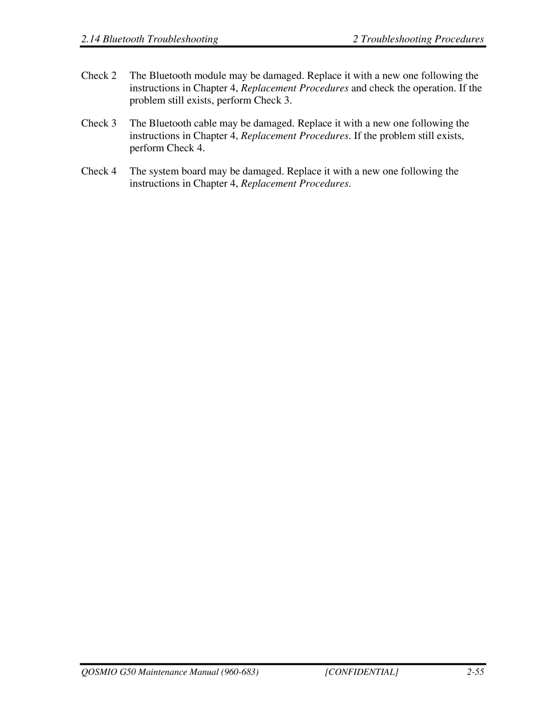 Toshiba G50 manual Bluetooth Troubleshooting Troubleshooting Procedures 